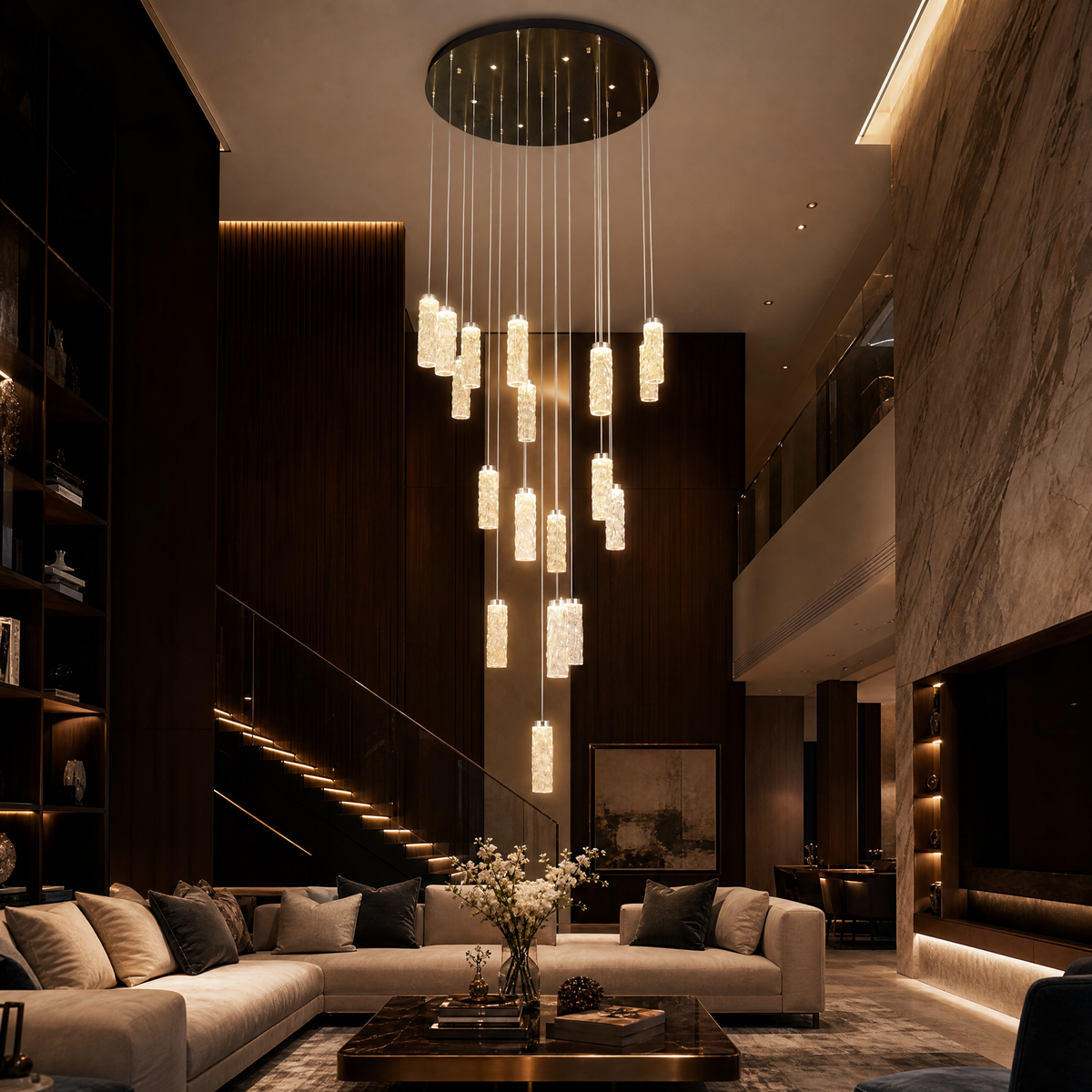 Bamboo Zen Modern Multi-Tier Cluster Chandelier - scene