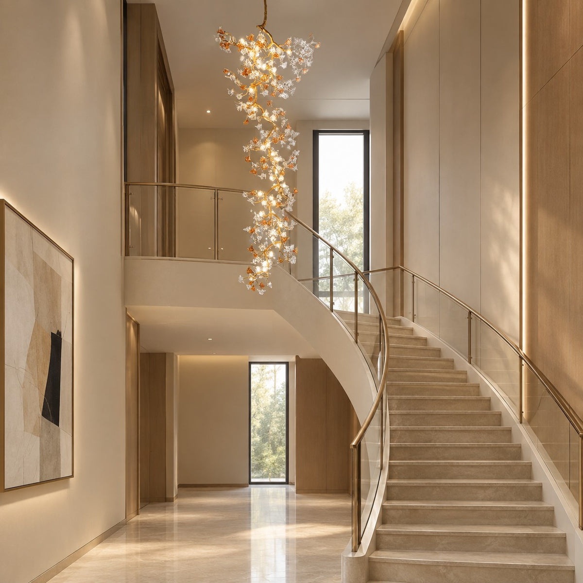 Brass Maple Branch Chandelier 31.5" 39.4"