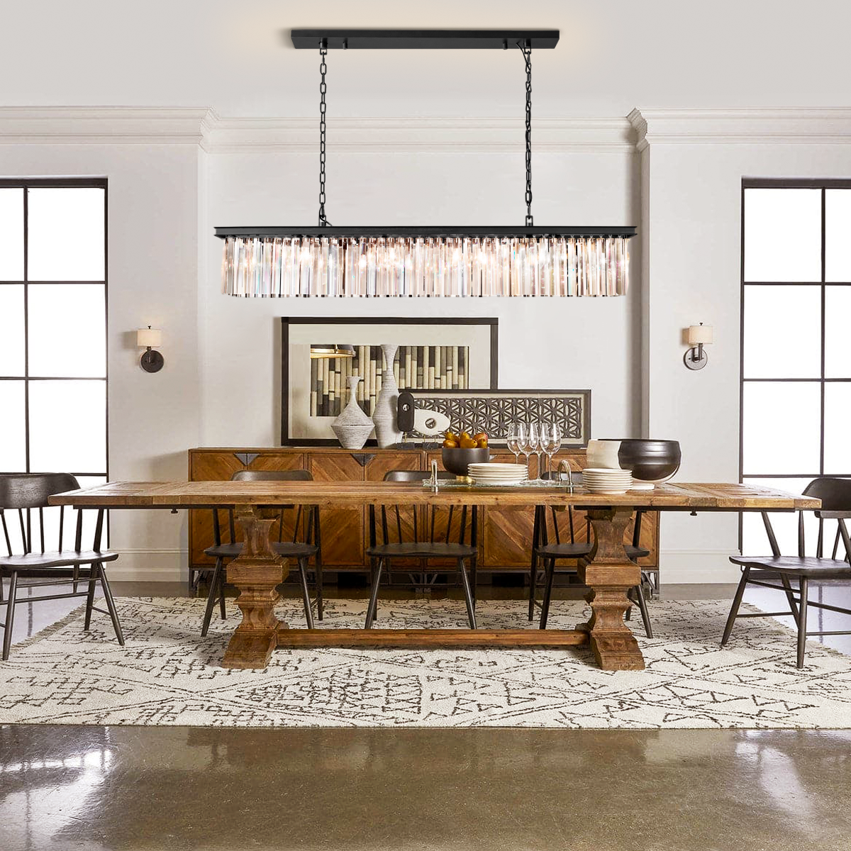 Zestra Crystal Rectangular Chandelier 59"