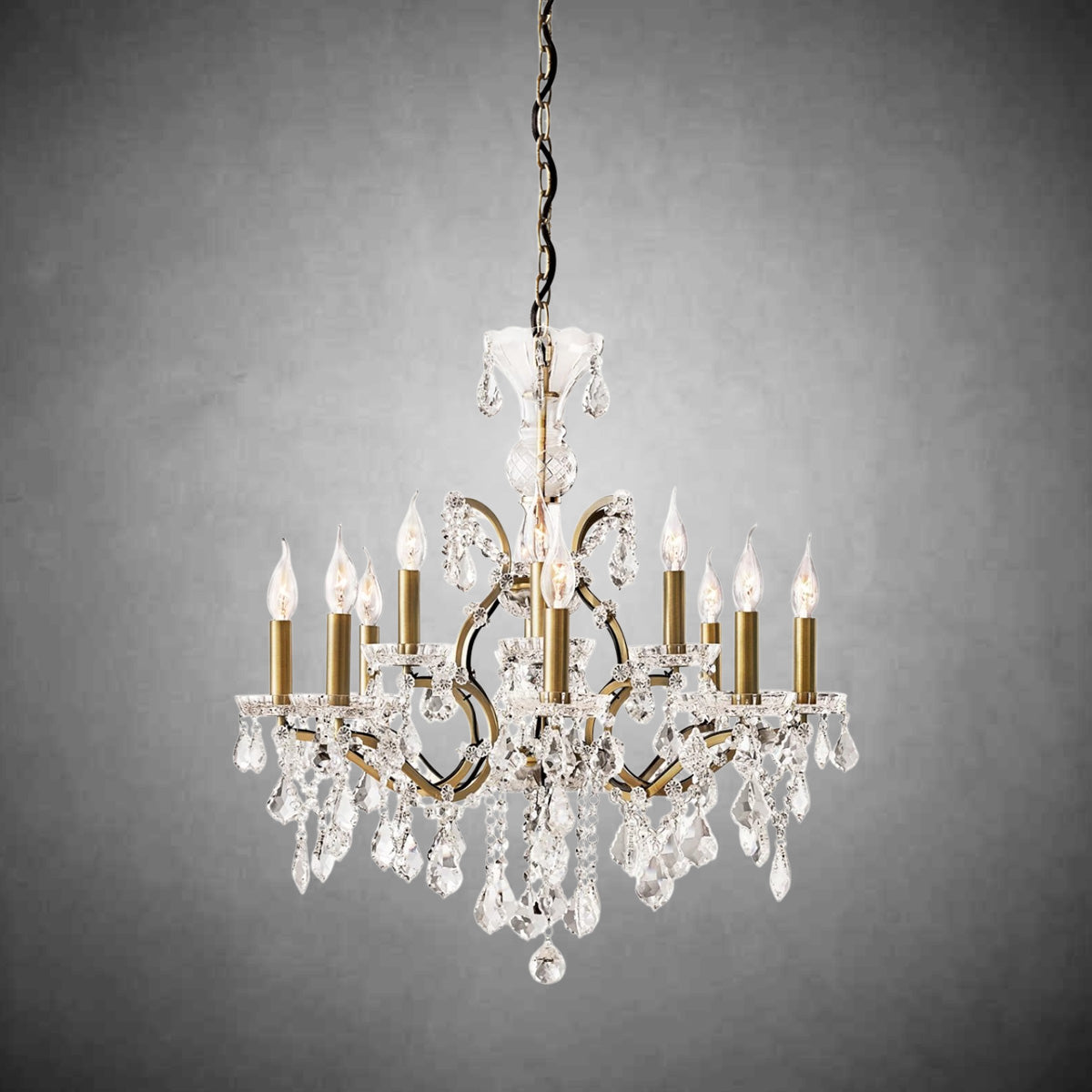 HA Rococo Iron & Crystal Round Chandelier 28''