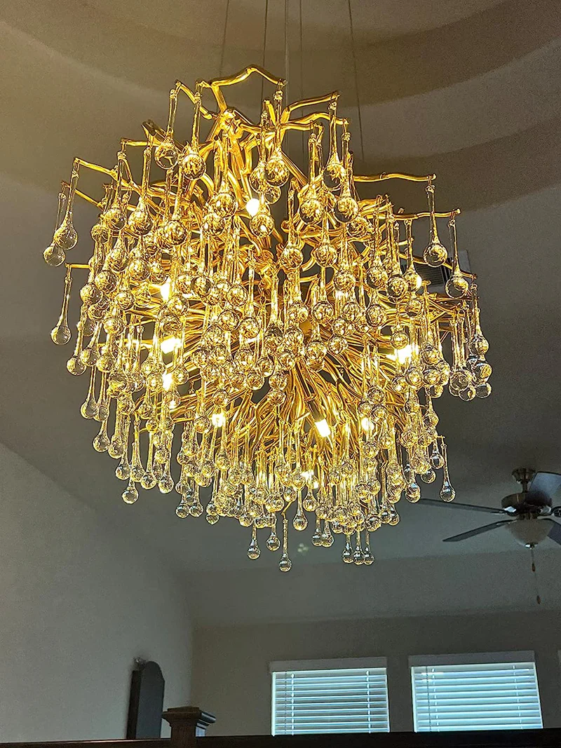 Stunning Tree Branch Crystal Chandelier with Clear Teardrop-shaped for Living/Dining Room