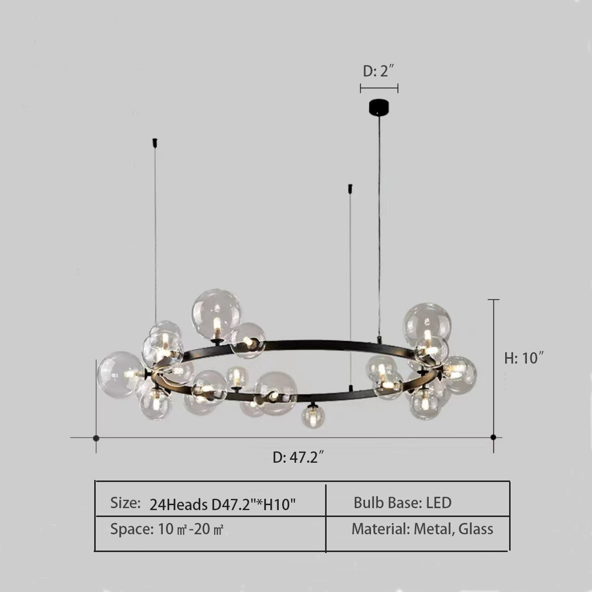 Oversized Nordic Black Iron Glass Bubble Collection Chandelier Suit for Living/Dining Room