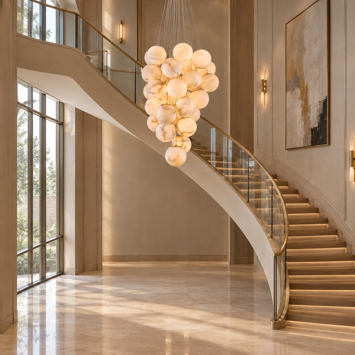 Cluster Alabaster Globe Chandelier 12.9"-39.4"