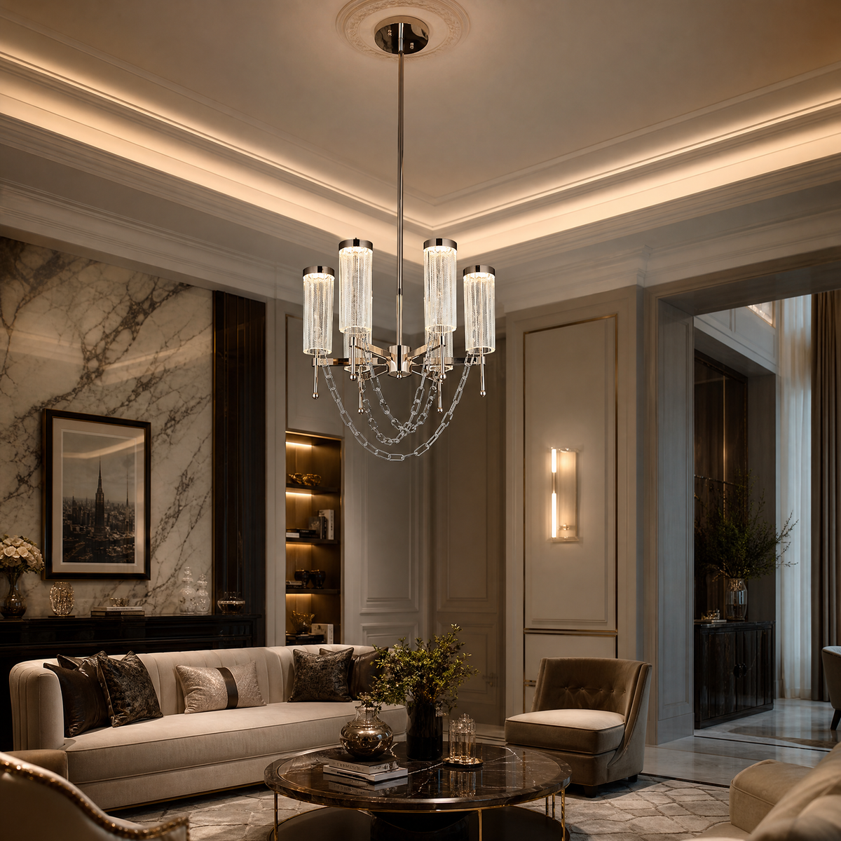 Crystalia Modern Sculptural Ring Chandelier - scene