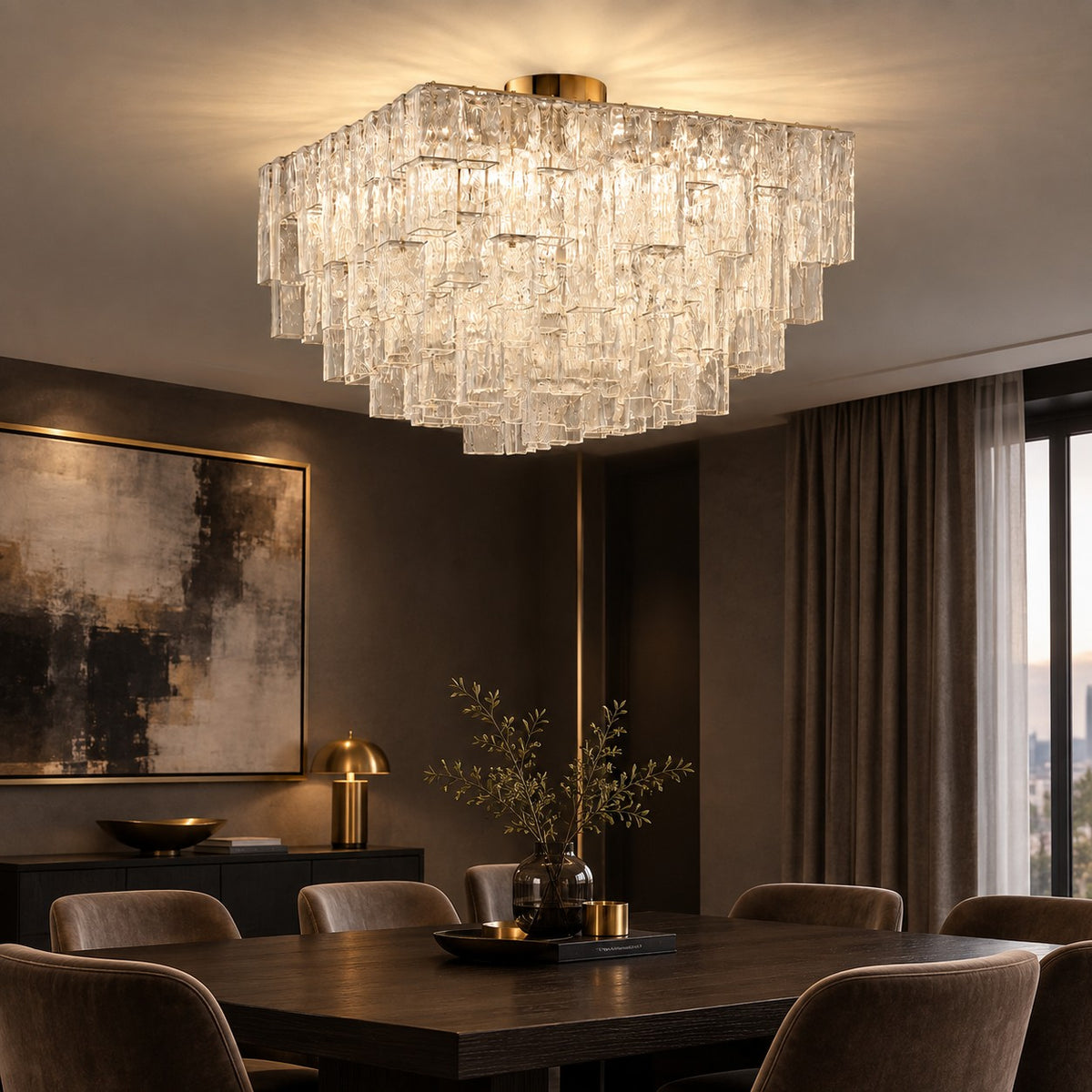 Crystara Art Deco Glass Flush Mount Chandelier