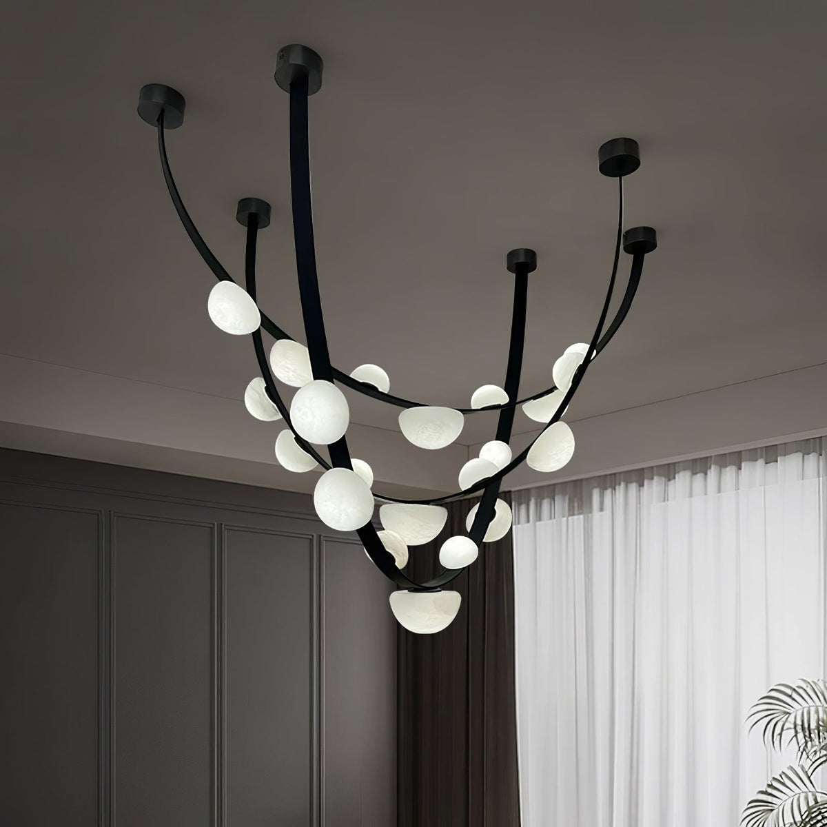 Dew Drops Alabaster LED Chandelier – Black White Warm Light
