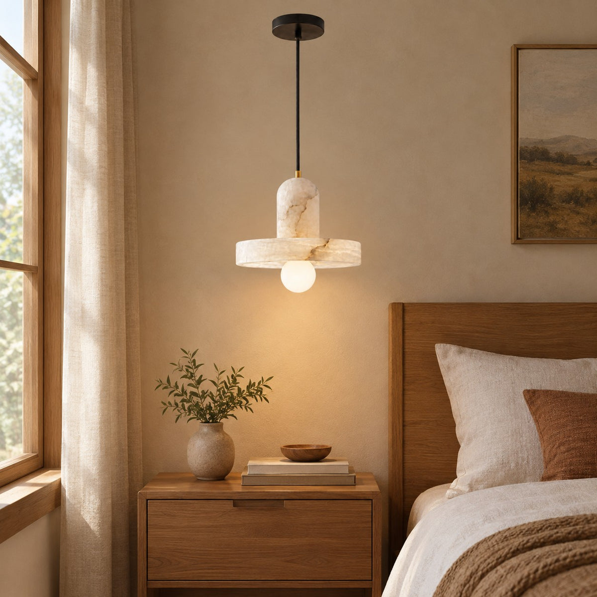 Discora Alabaster Disc Minimalist Pendant Light