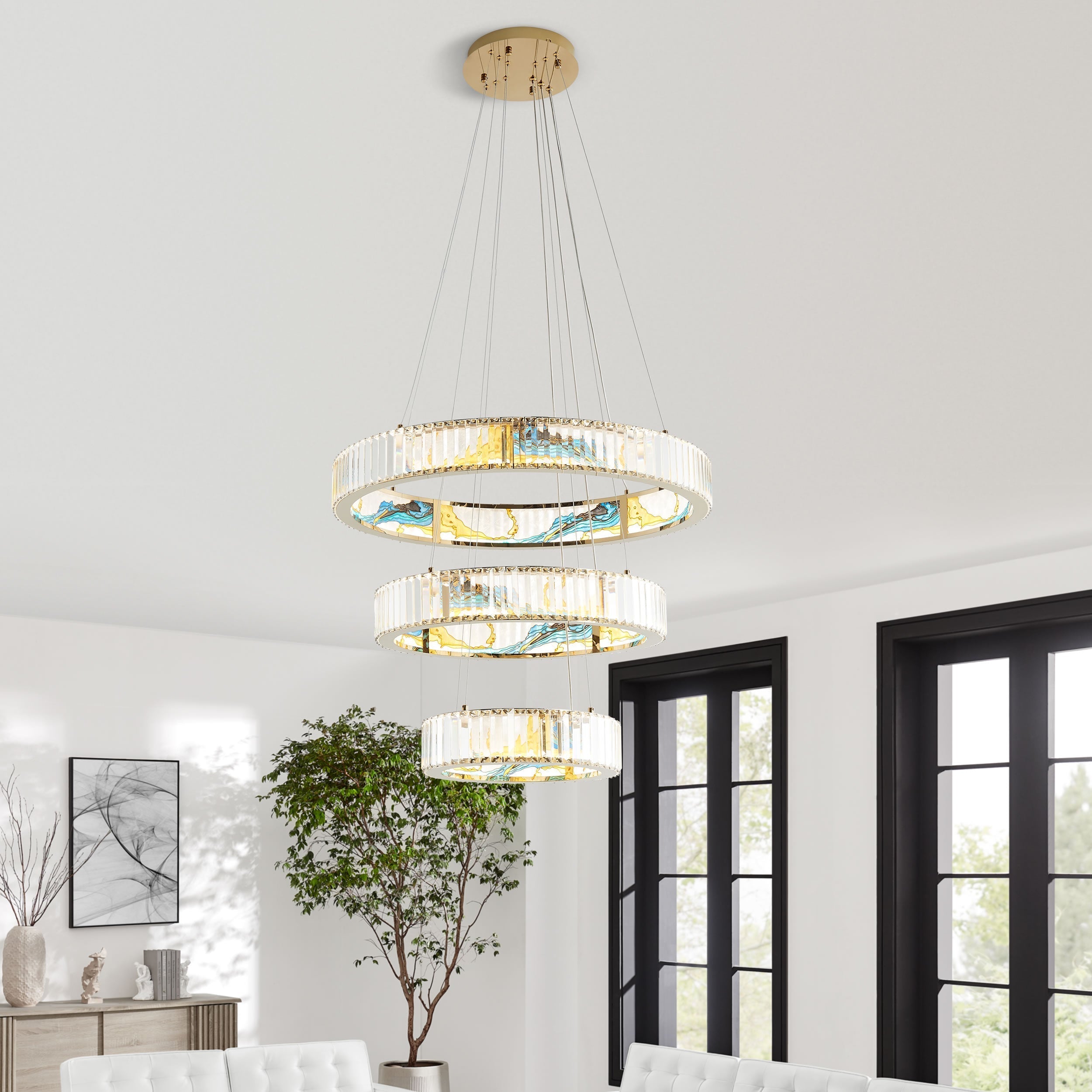 Sharyn Colorful Three Tiers Round Crystal Chandelier