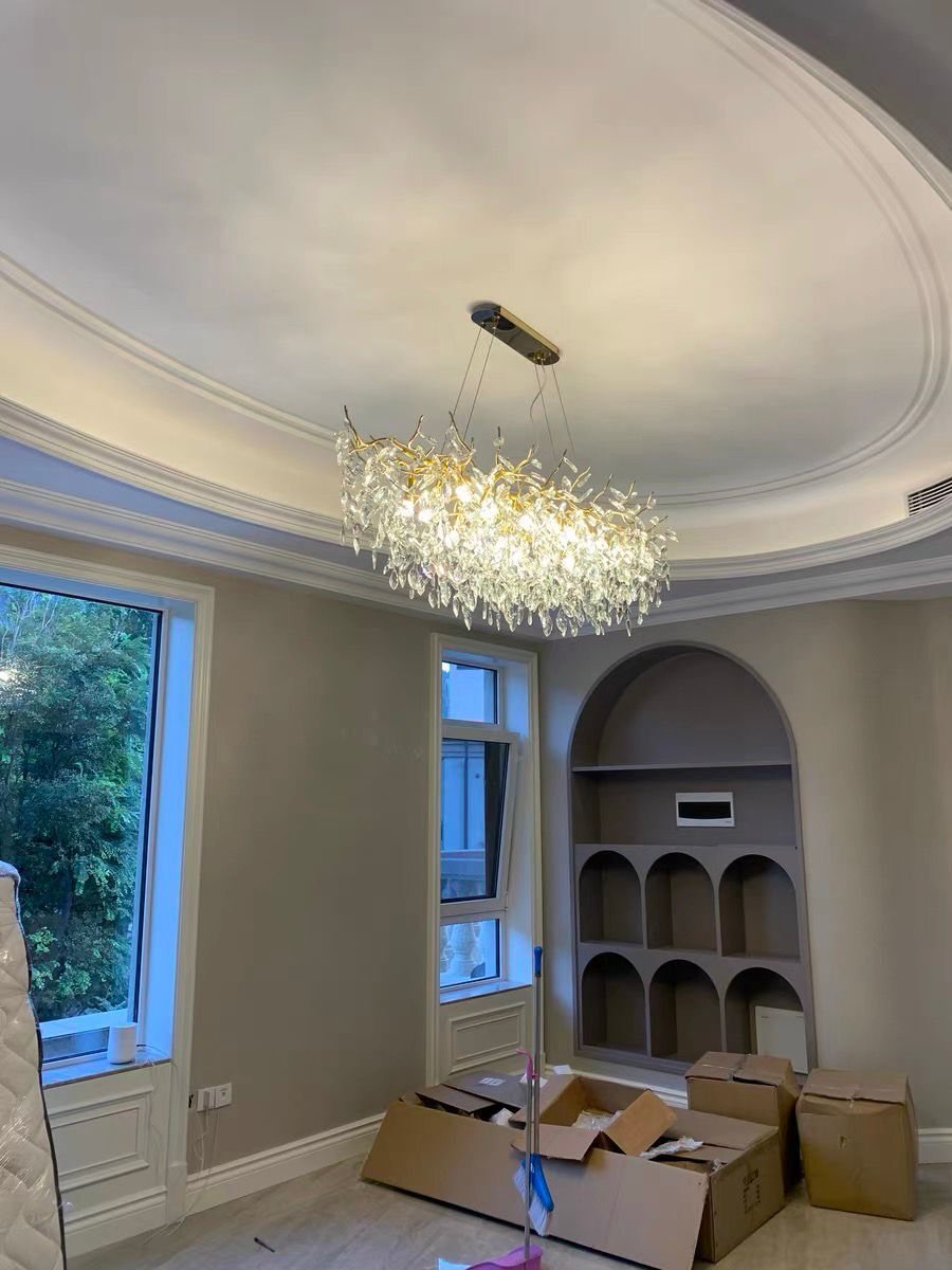 French Branch Crystal Chandelier with Elegant Crystal Leaves