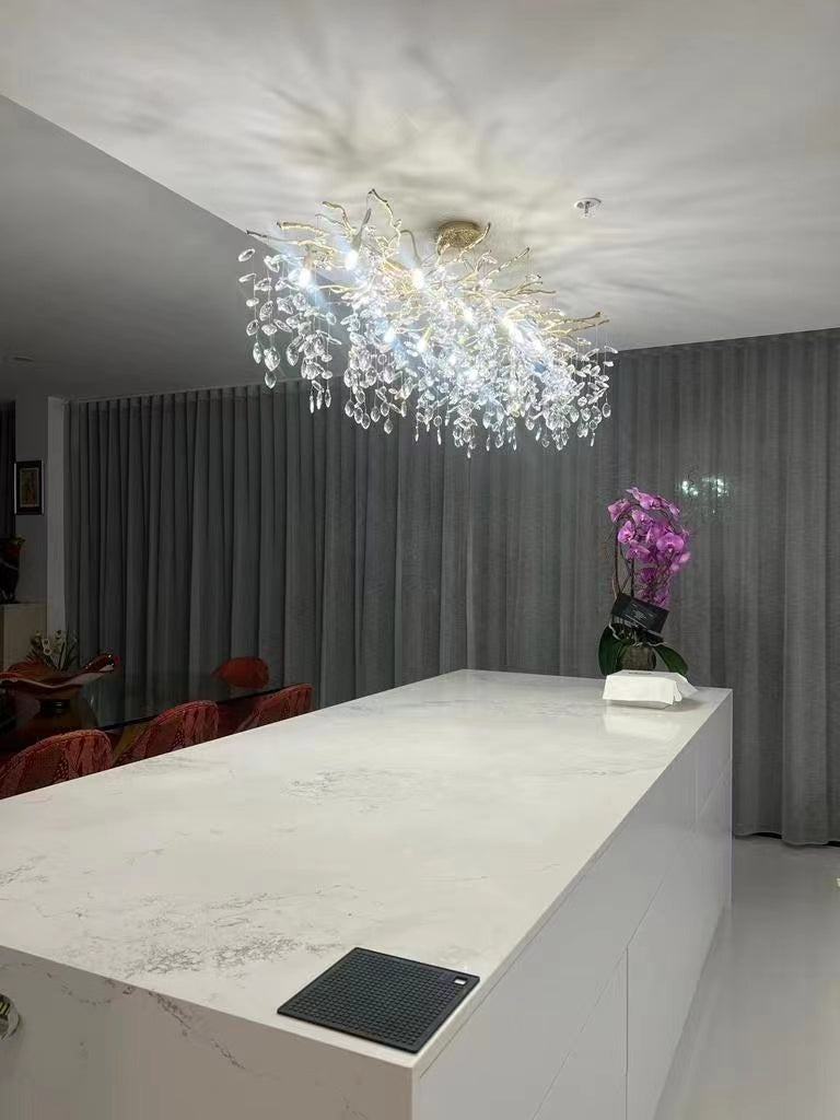 French Branch Crystal Chandelier with Elegant Crystal Leaves