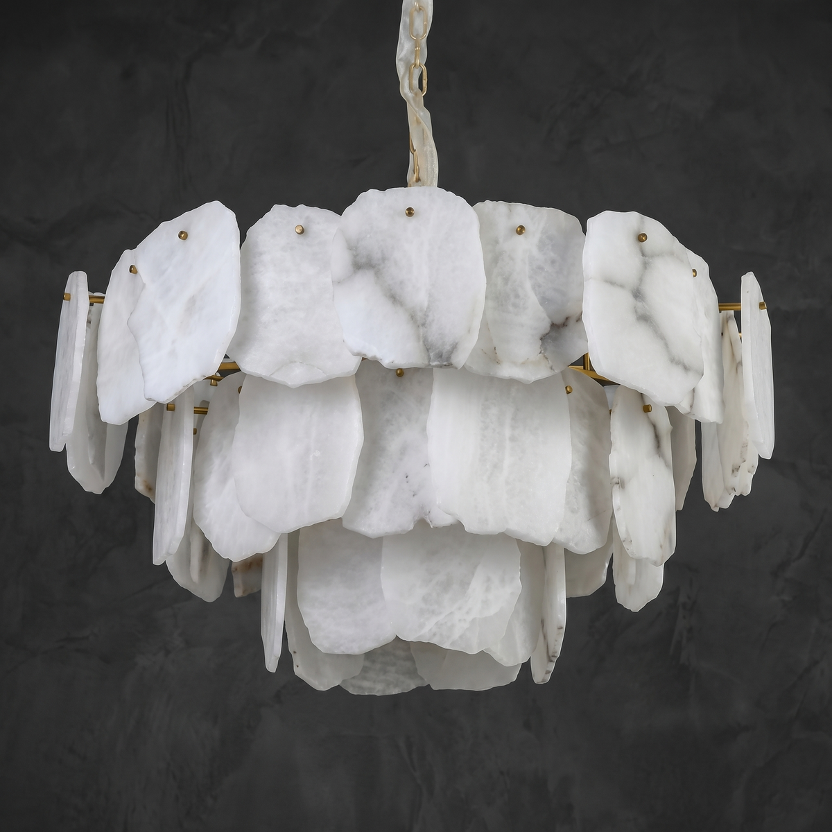 Alabaster Tiered Chandelier in a dining room