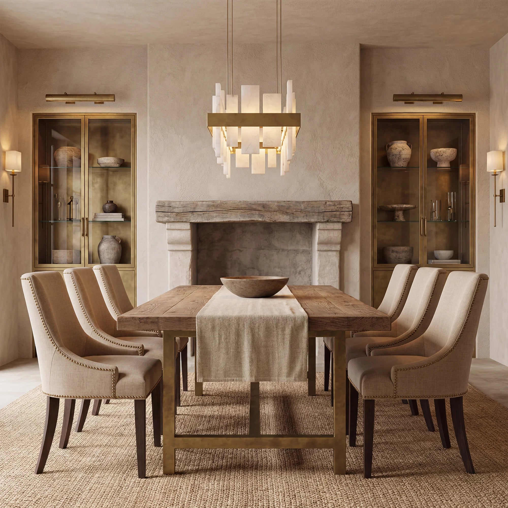 46.8" Adjustable Alabaster Chandelier Over Table for Dining Room