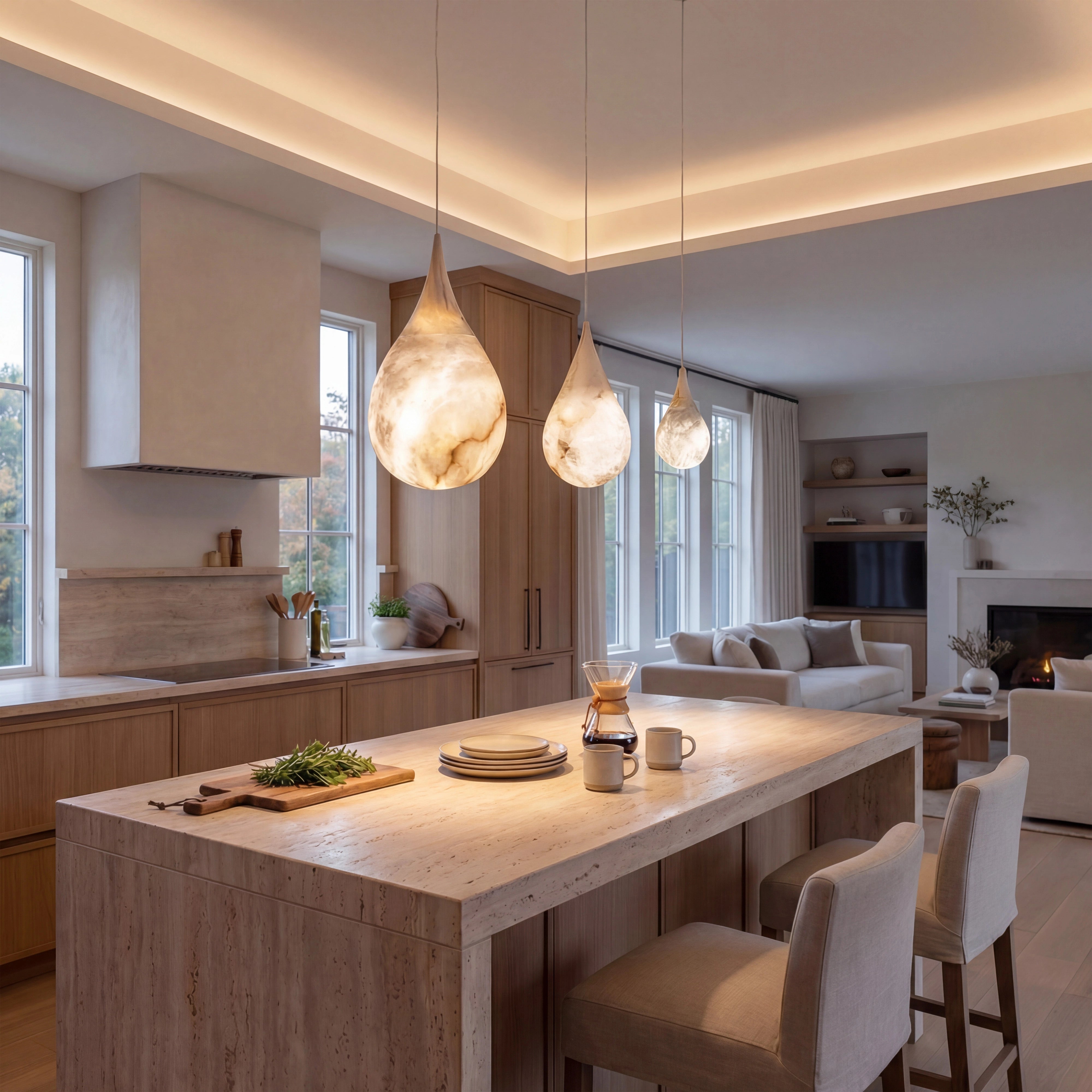 Hailey Alabaster Raindrop Pendant Lighting, Dining Table Pendant