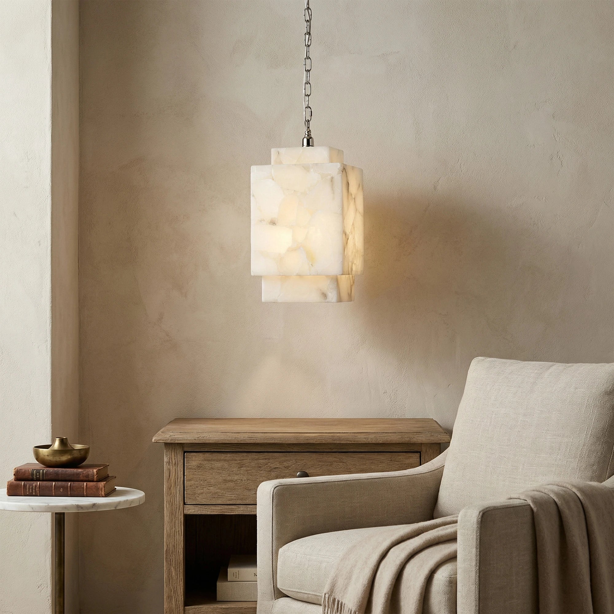 Alabaster Cube Pendant Light
