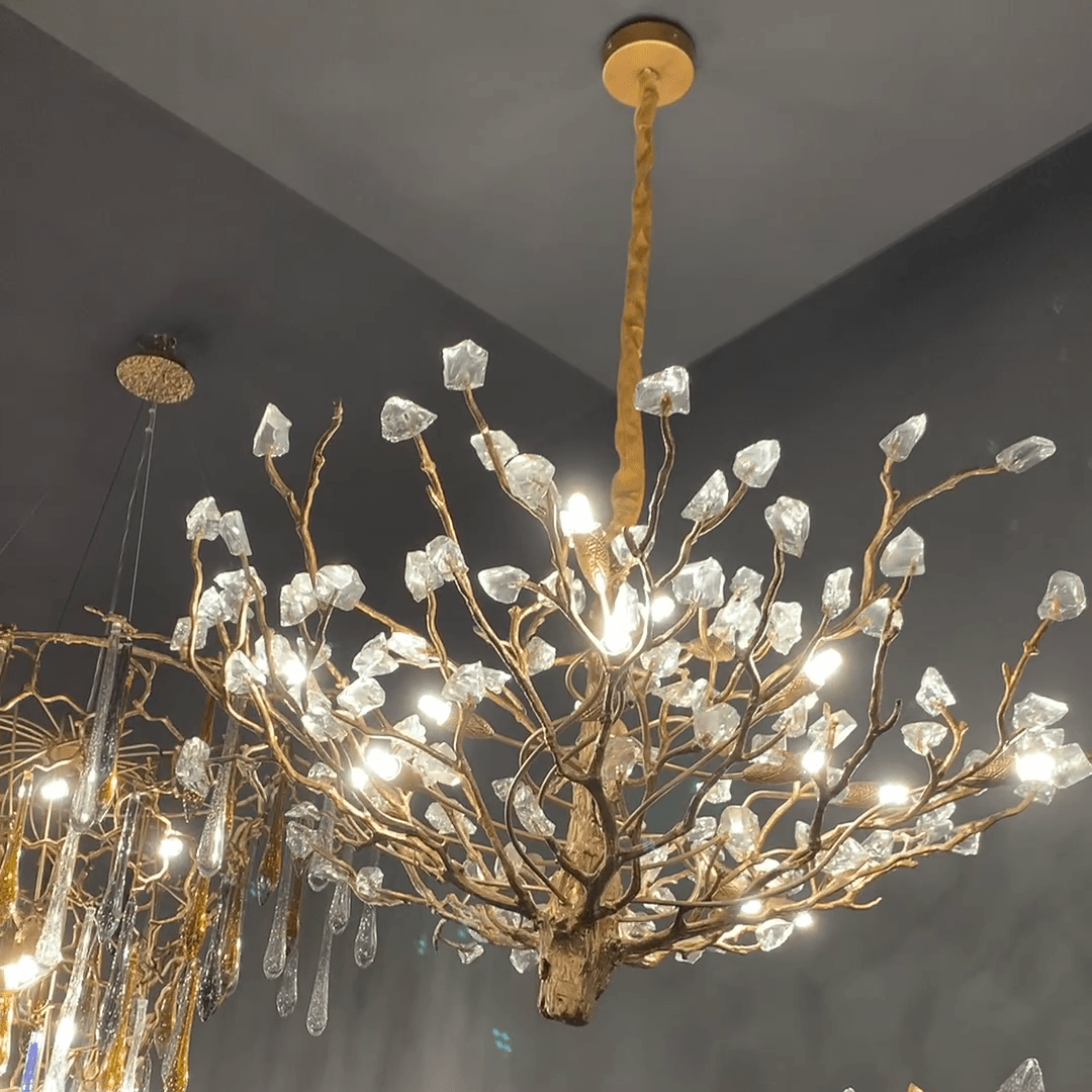 Gemstone Branch Chandelier with Artistic Design for Bedroom or Living Room - 8 Lights/D23.6"*H21.65"Warm LightBlushlighting