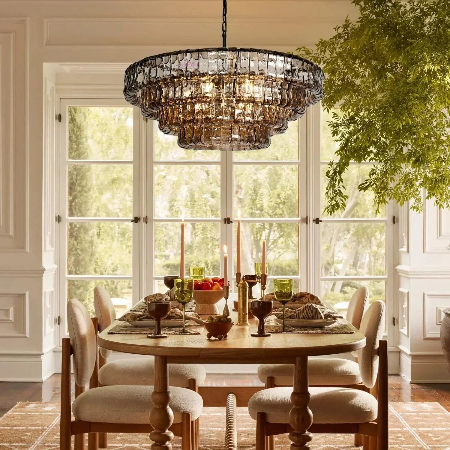 Ghiaccio Glass Round Chandelier 24" 36" 48" 60" - 3 - Tier 24"BronzeSmokeBlushlighting
