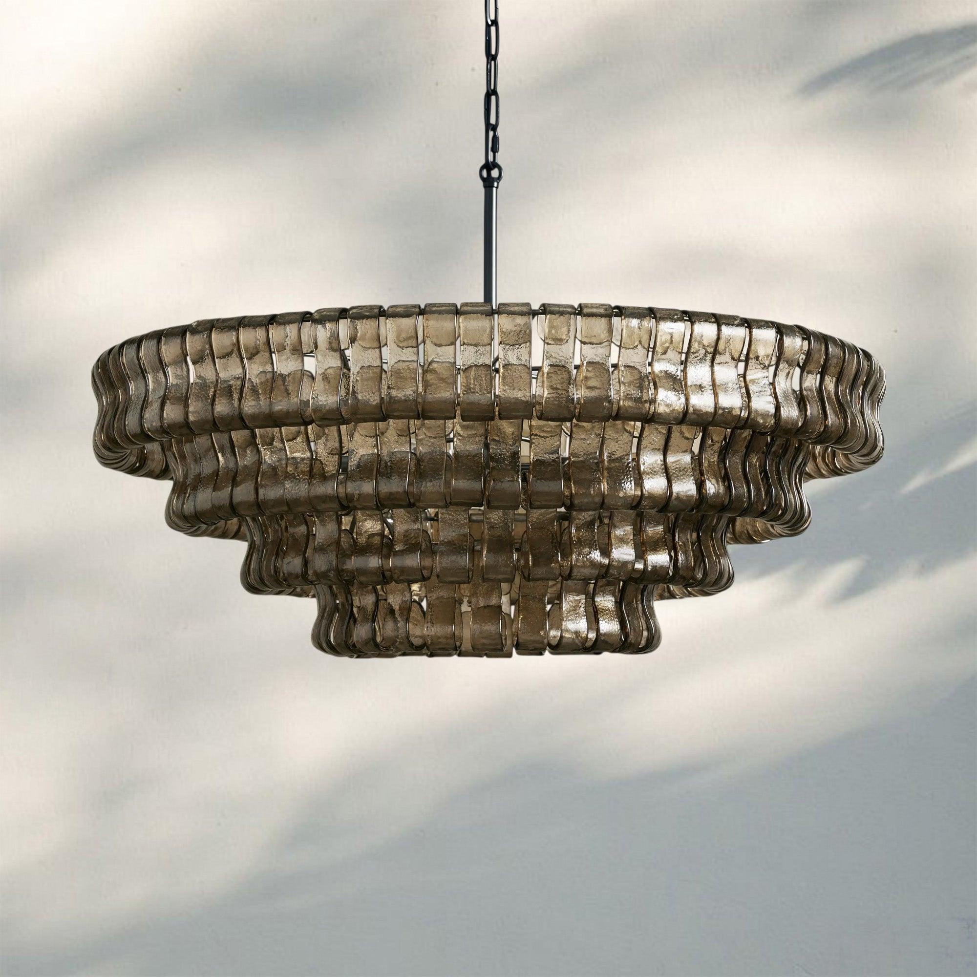 Ghiaccio Glass Round Chandelier 24" 36" 48" 60" - 4 - Tier 36"BronzeSmokeBlushlighting