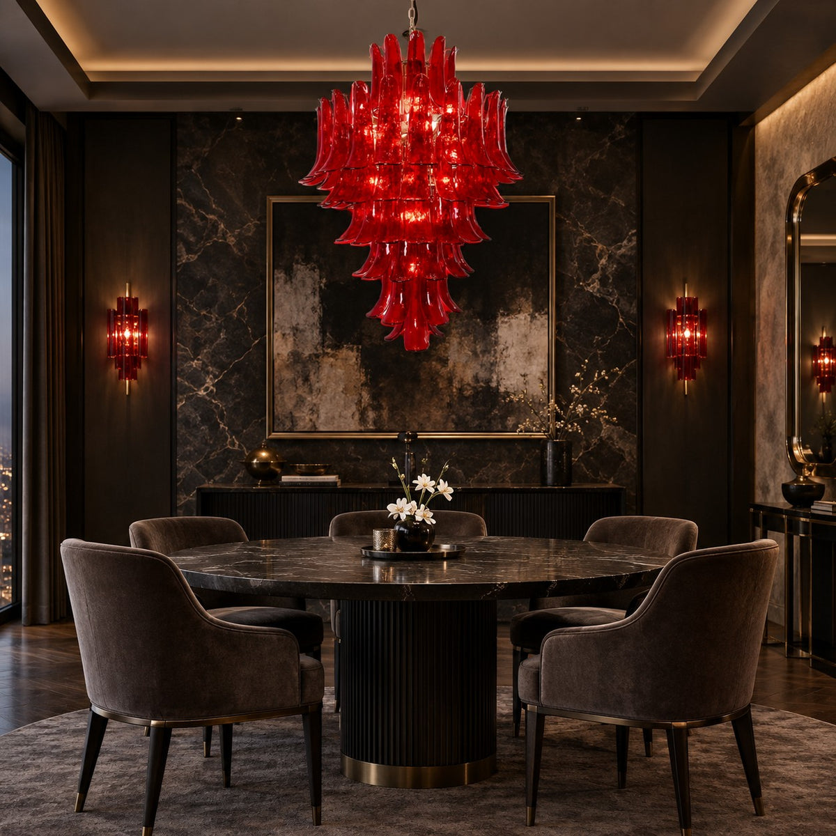 Glass Crimson Cascade Chandelier 31.5"