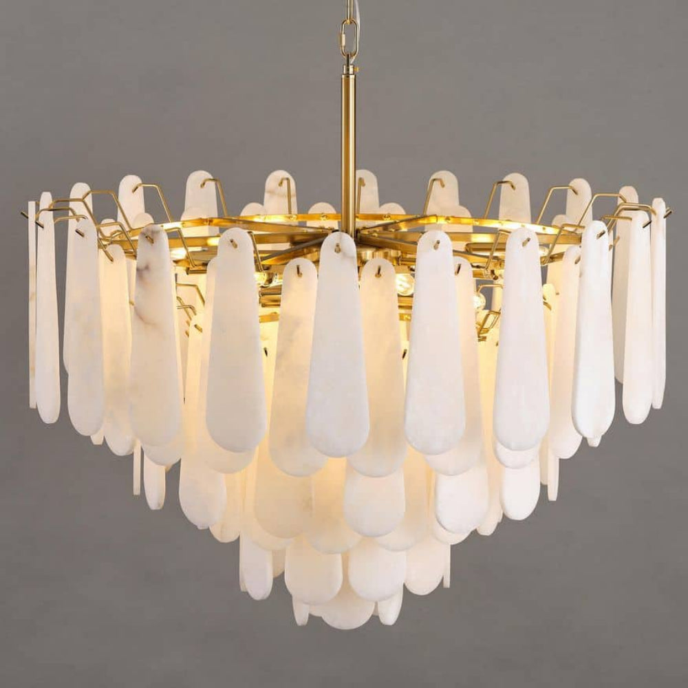 Modern Chandelier 32 in. 16-Lights Gold Chandelier With Alabaster Shade,Chandelier for Dining Room, Living Room, Bedroom