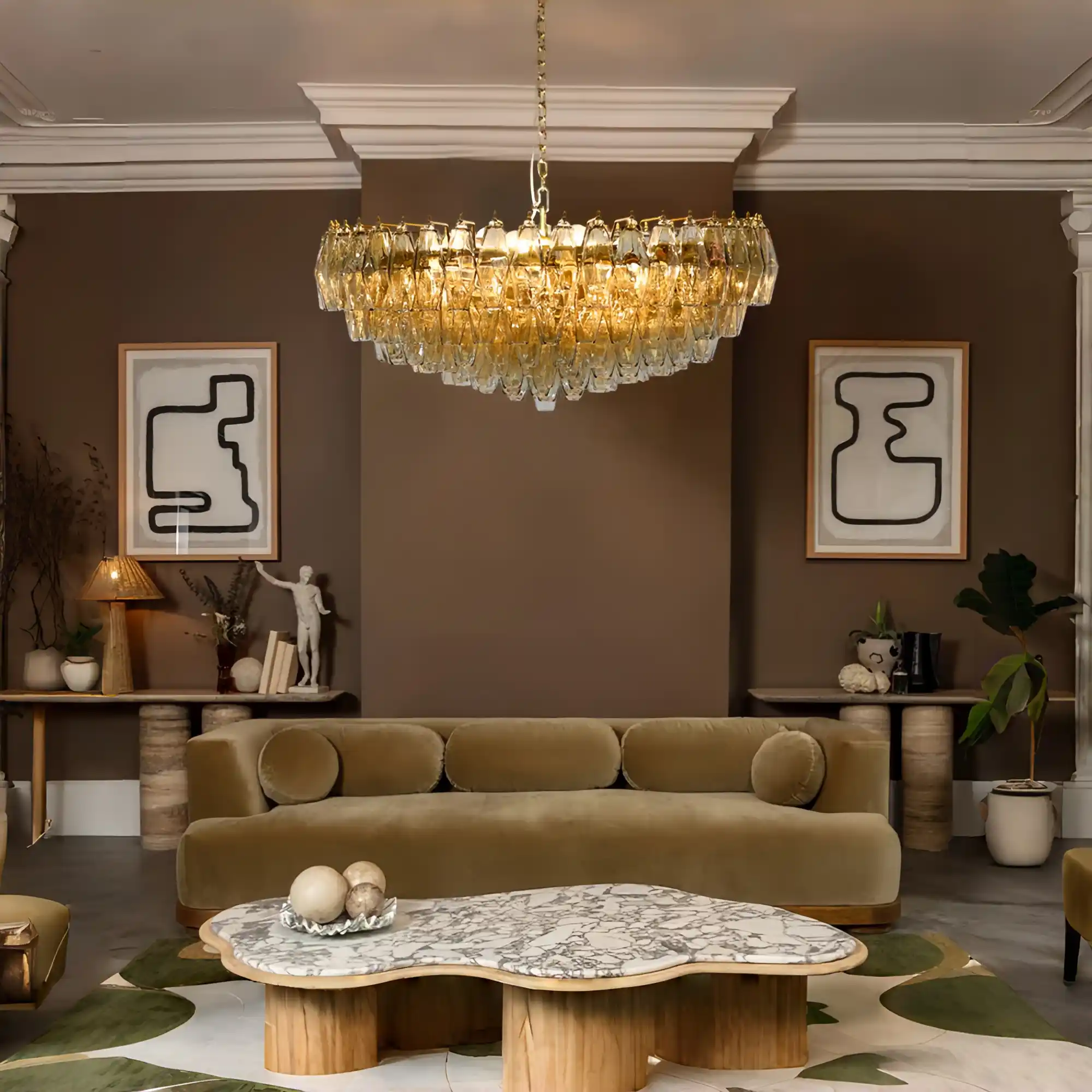 Cyra Hand Blown Tier Glass Large Murano Chandelier