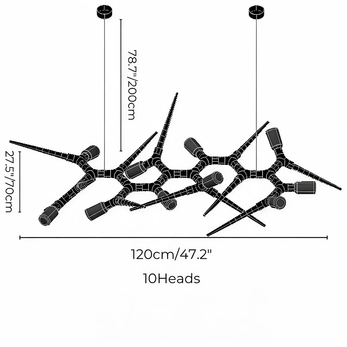 Adjustable Iron Dimmable LED Chandelier 47.2"-177.1"
