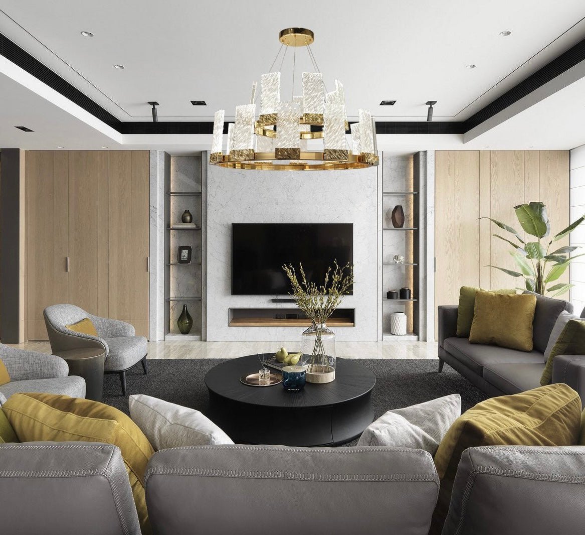 Muhamet 2-Tier Round LED Glass Crystal Chandelier for Living Room