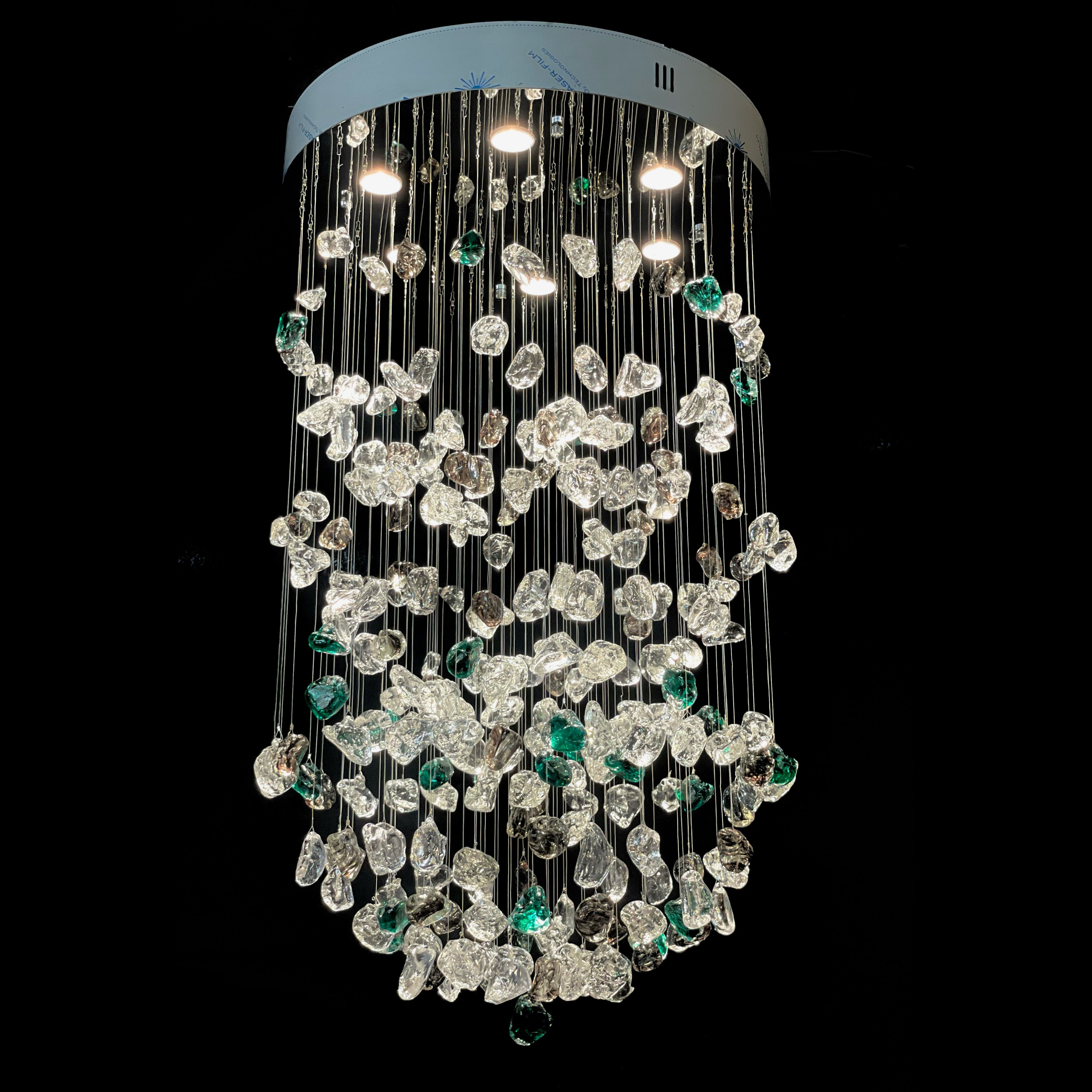 Elegant Rainfall Blue Gem Glass Chandelier: Dazzling Italian Concept Lighting Fixture
