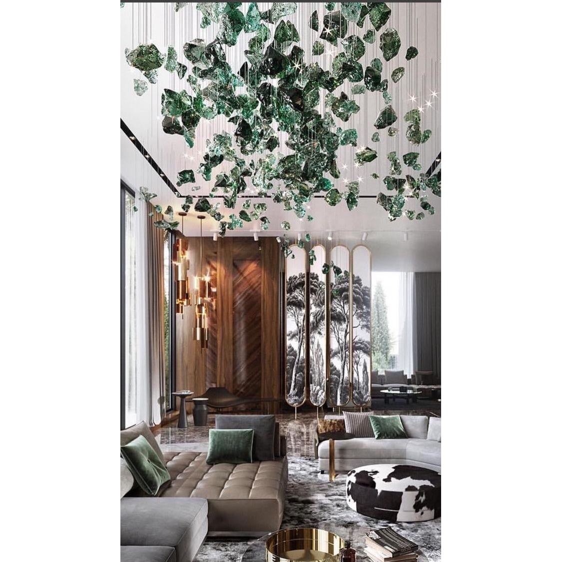 Elegant Rainfall Blue Gem Glass Chandelier: Dazzling Italian Concept Lighting Fixture