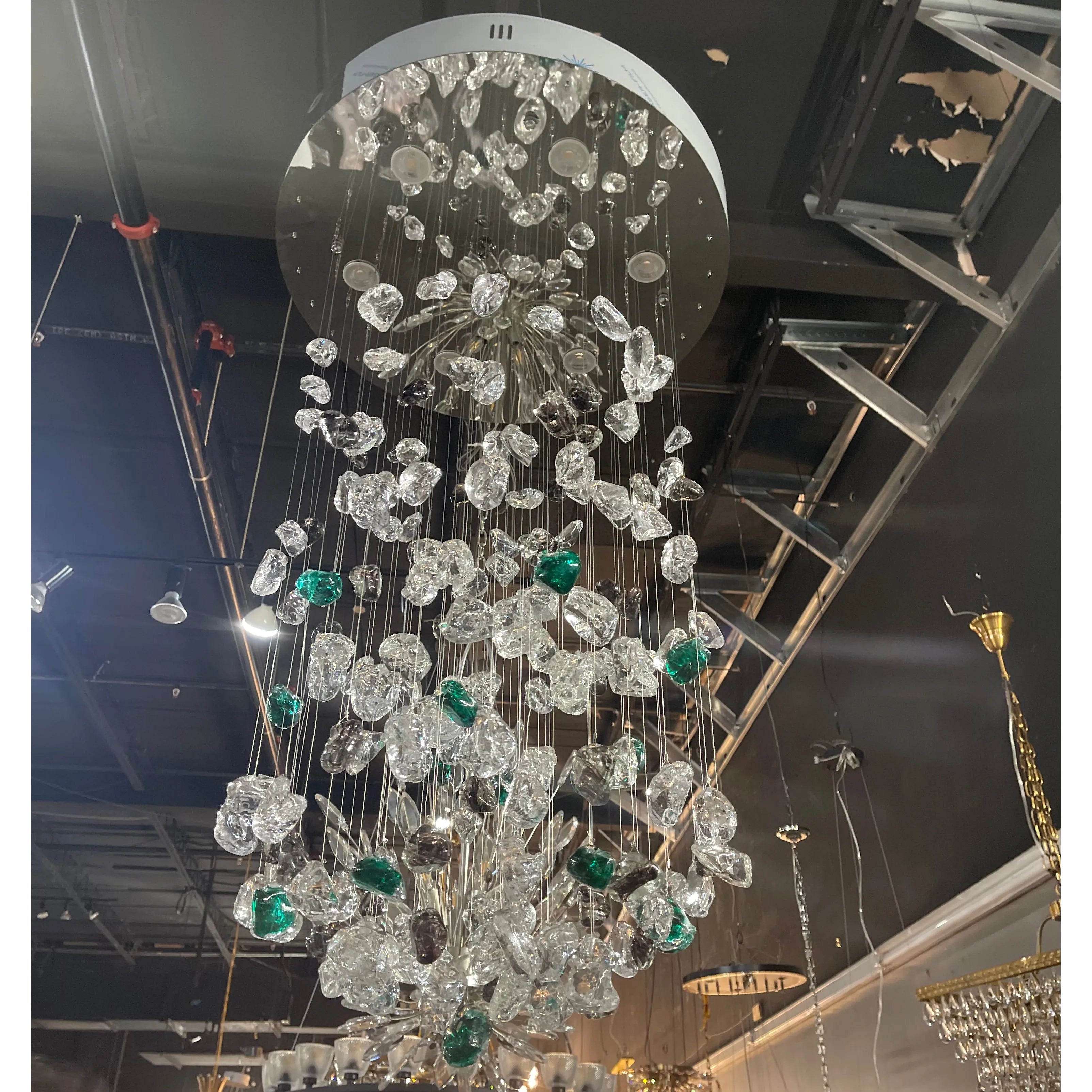 Elegant Rainfall Blue Gem Glass Chandelier: Dazzling Italian Concept Lighting Fixture