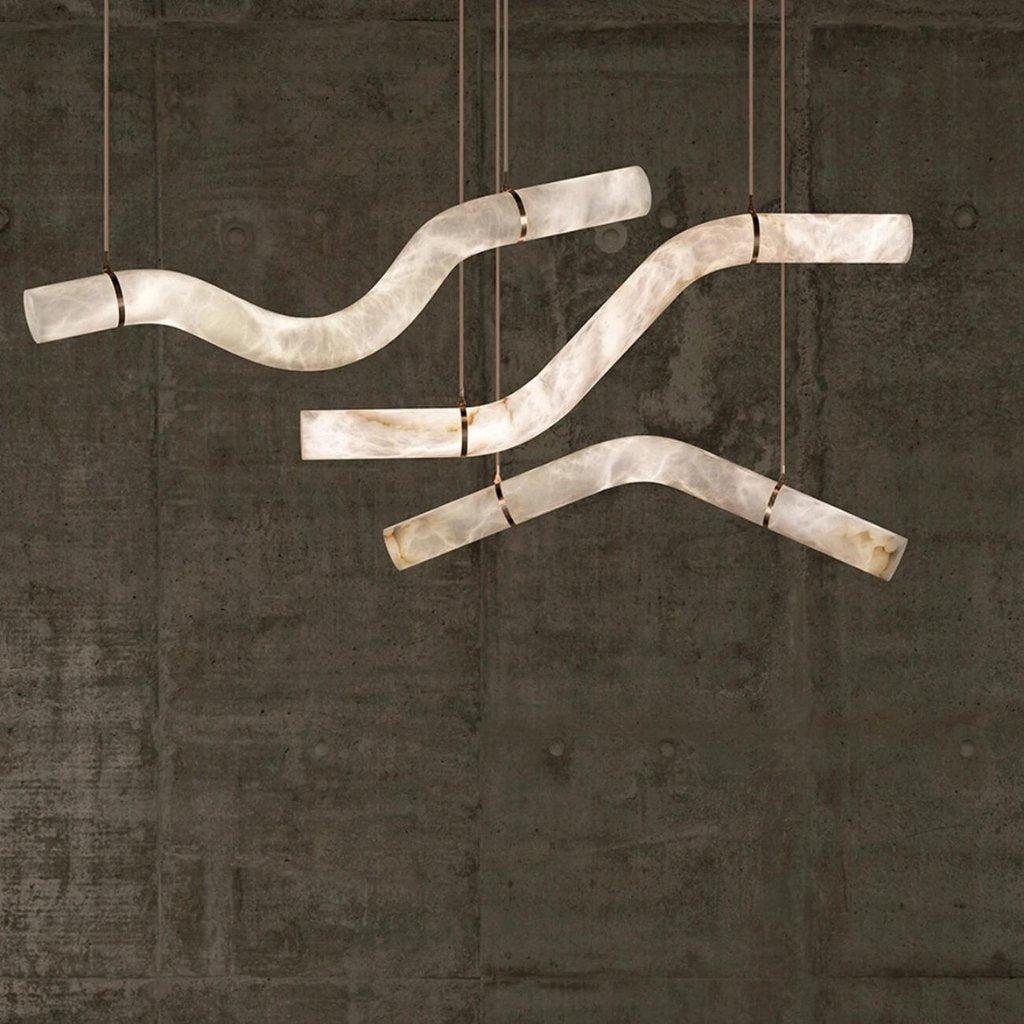 Liberty Curved Pendant Alabaster Chandelier, Pendant Light Over Dining Table