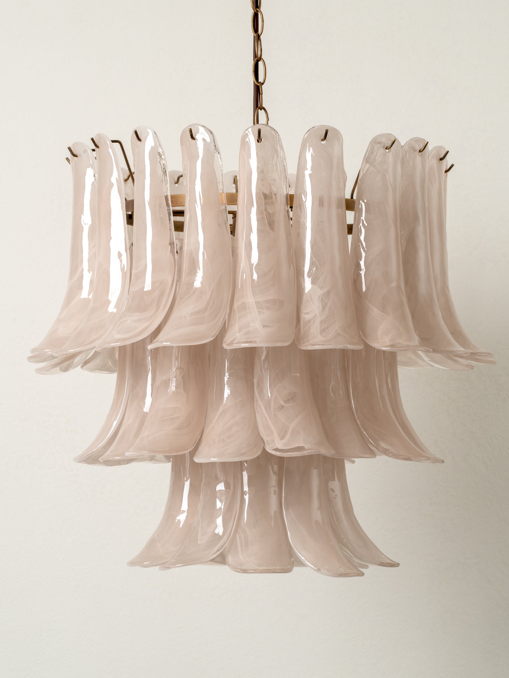 Lonso Taupe Mid-Century Brass & Glass Chandelier – Vintage Glam