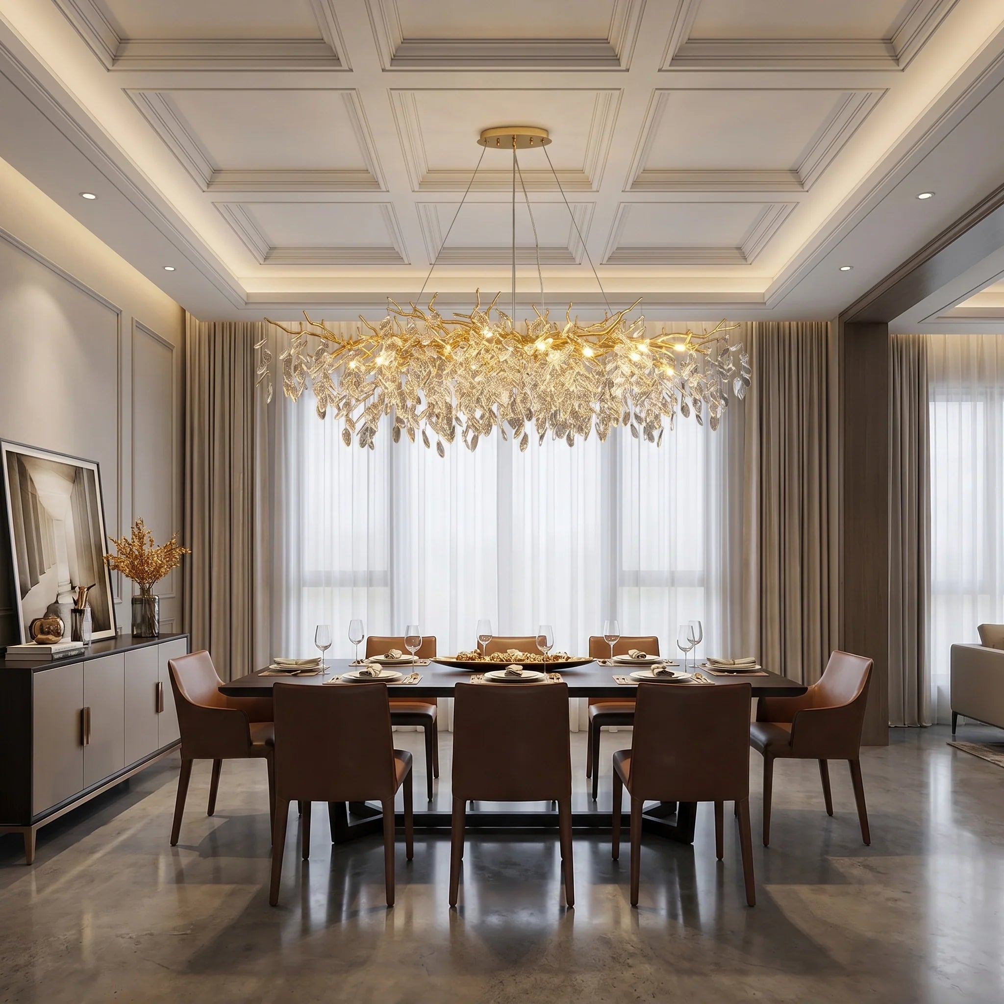 French Branch Crystal Chandelier with Elegant Crystal Leaves
