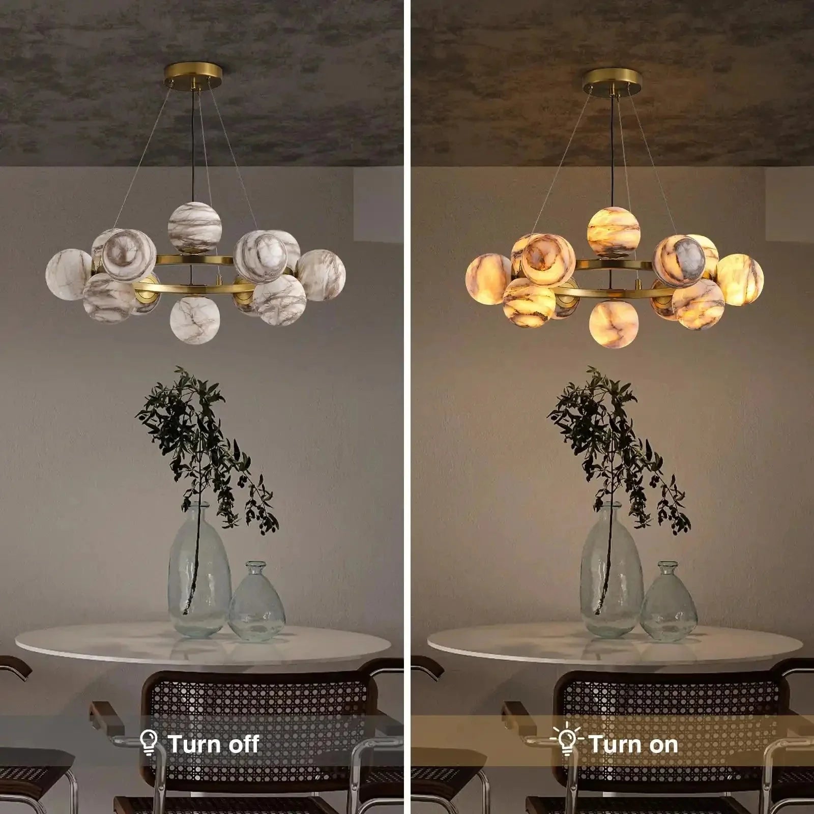 Mid Century Modern Sputnik 12 Light Gold Alabaster Globe Chandelier