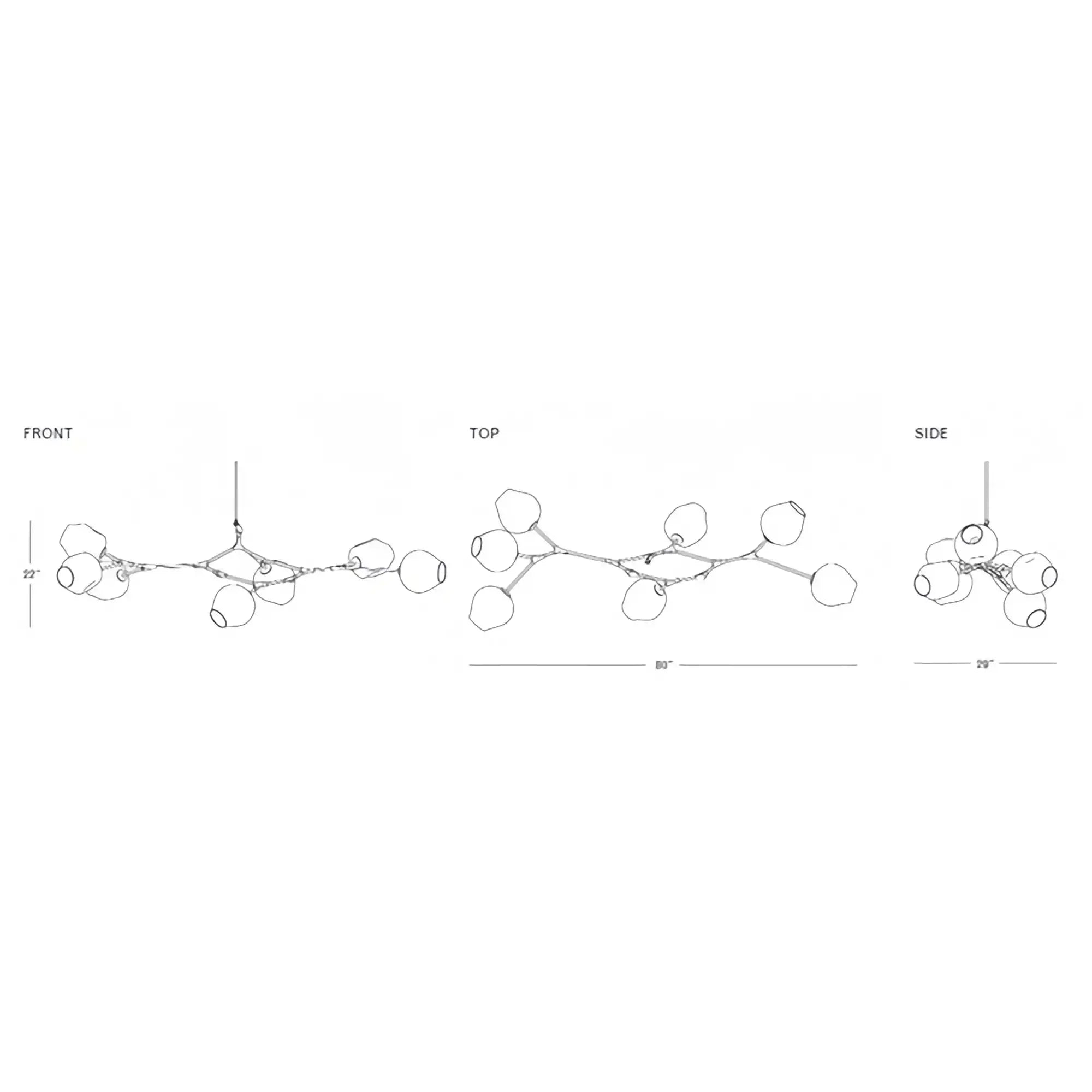 Modern Sputnik Smoky Gray/Amber Glass Branch Chandelier for Kitchen Island/Dining Room - 5 Globes/W43.3"*D21.65"*H20"Brass Finish/Clear GlassWarm LightBlushlighting