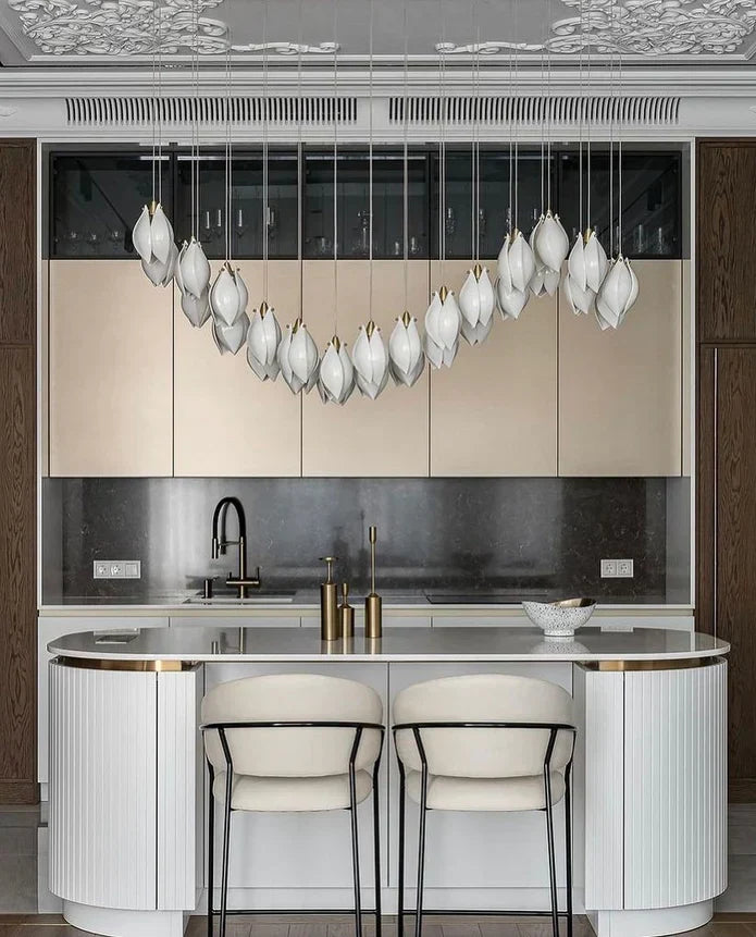 Nordic Magnolia Flower Ceramics Chandelier with Rectangular Canopy