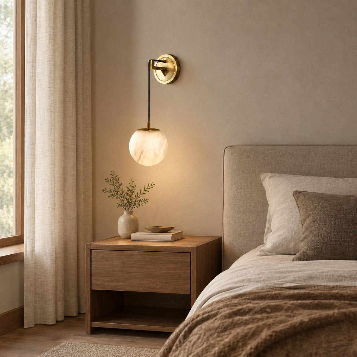 Orlena Spanish Alabaster Mid-Century Modern Wall Sconce