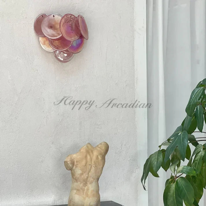 Pink Vintage Murano Glass Wall Lamp 13.4"