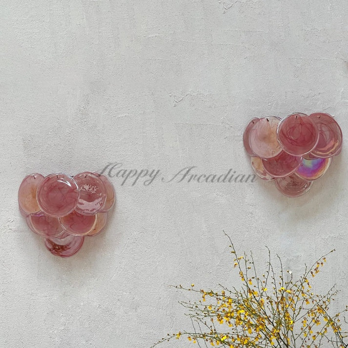 Pink Vintage Murano Glass Wall Lamp 13.4"