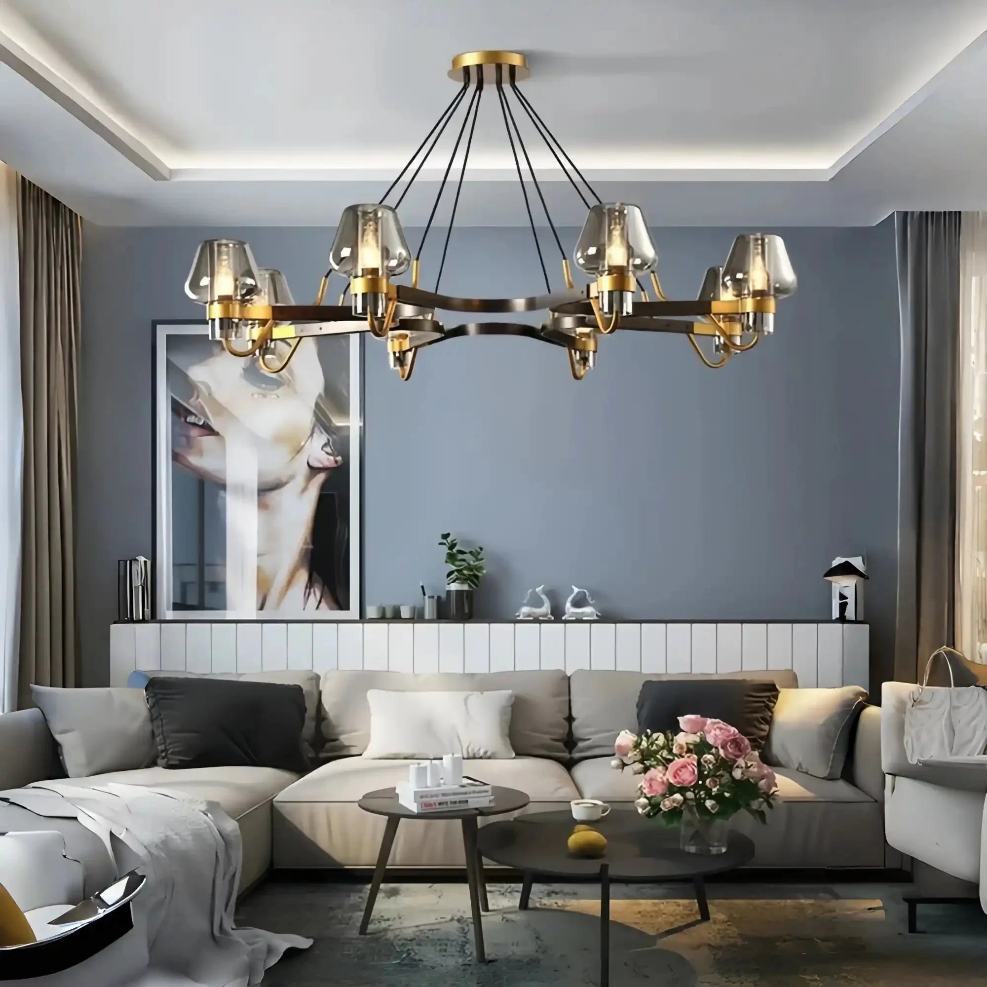 Post-modern Light Luxury Full Brass Chandelier for Living Room/Bedroom