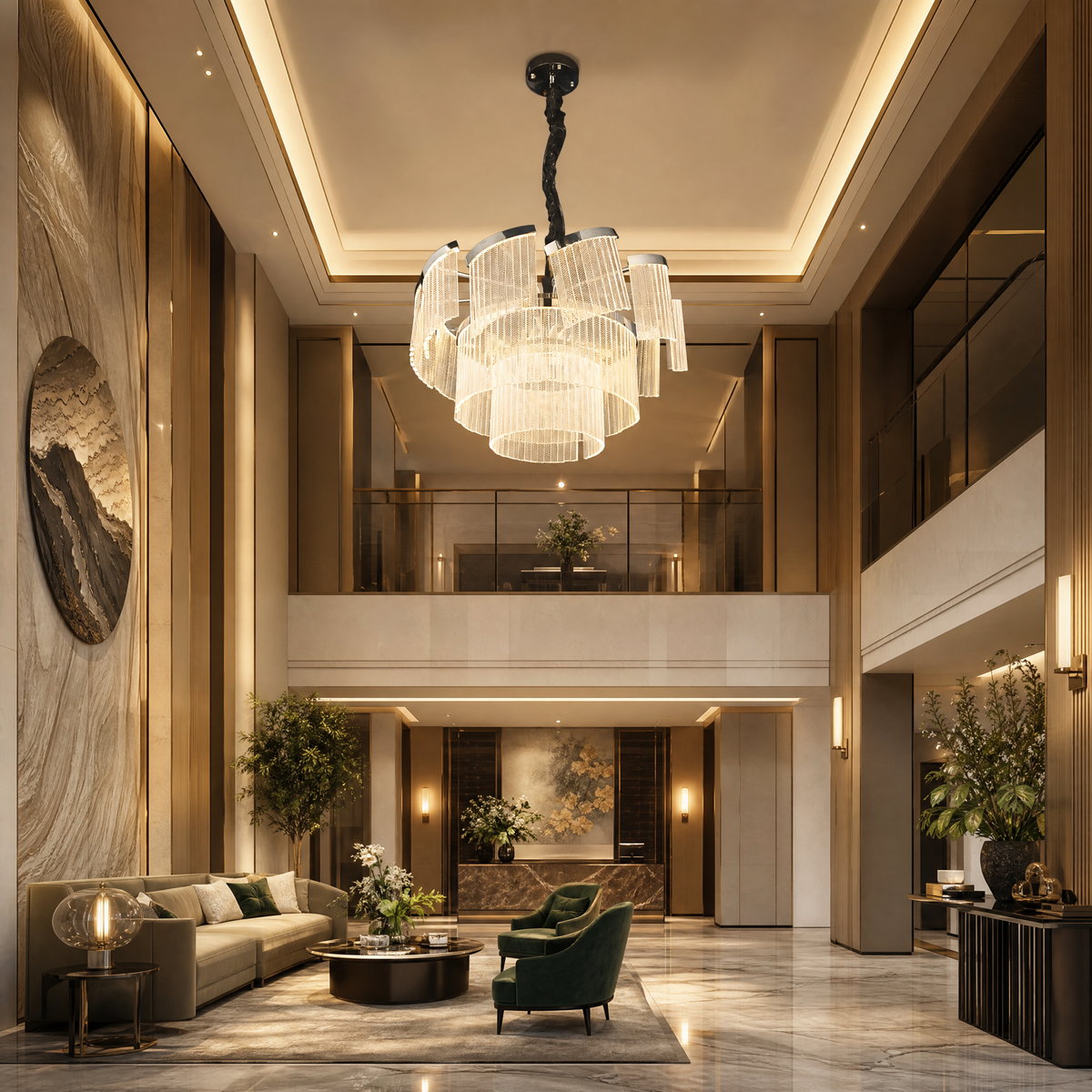 Prismata Crystal Modern Sculptural Ring Chandelier - scene