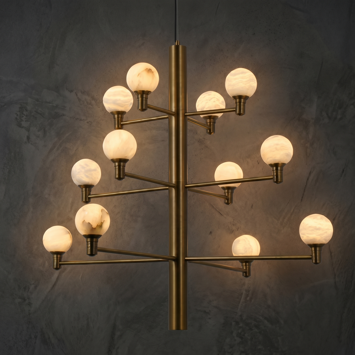 Large Alabaster Chandelier in brushed brass