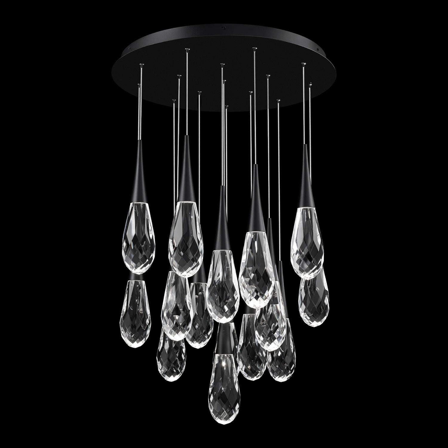 Hibiscus LED Multi Light Pendant Light in Black (15-Light).