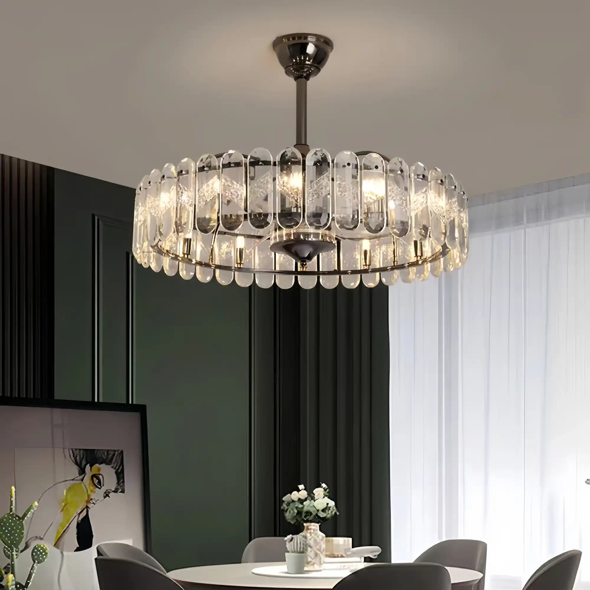 HA New Modern Invisible Fan Light Candle Crystal Chandelier