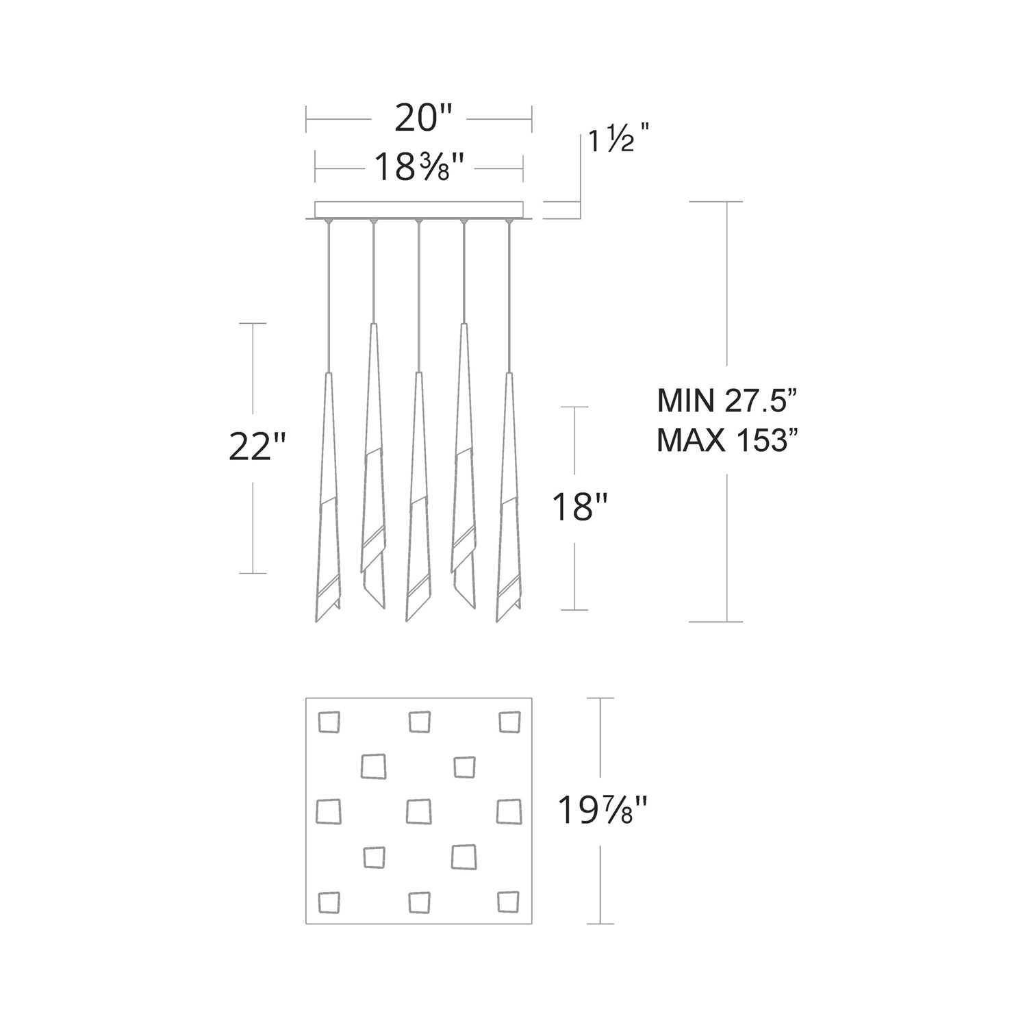 Solitude Square LED Multi Pendant Light – Crystal Cluster Fixture