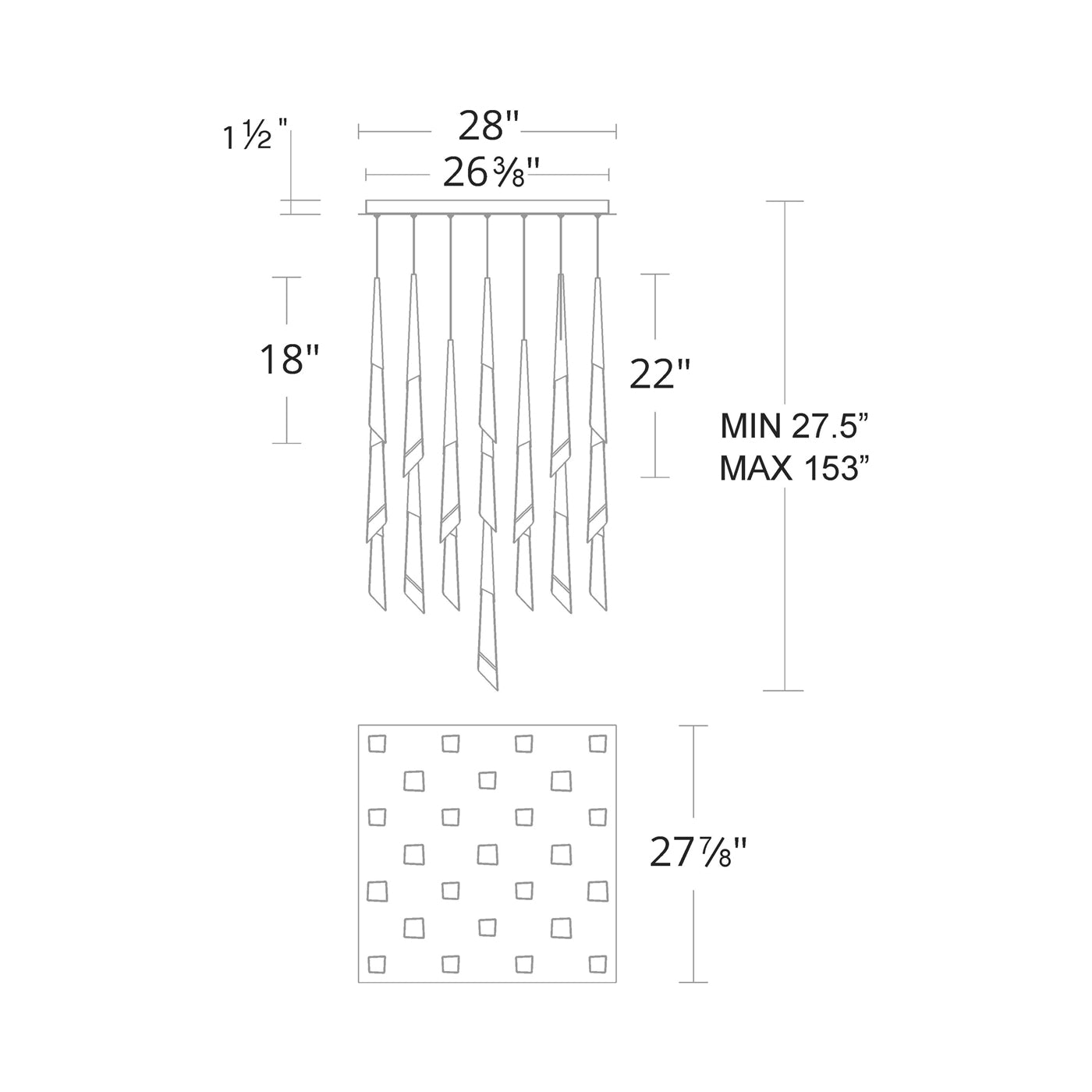 Solitude Square LED Multi Pendant Light – Crystal Cluster Fixture