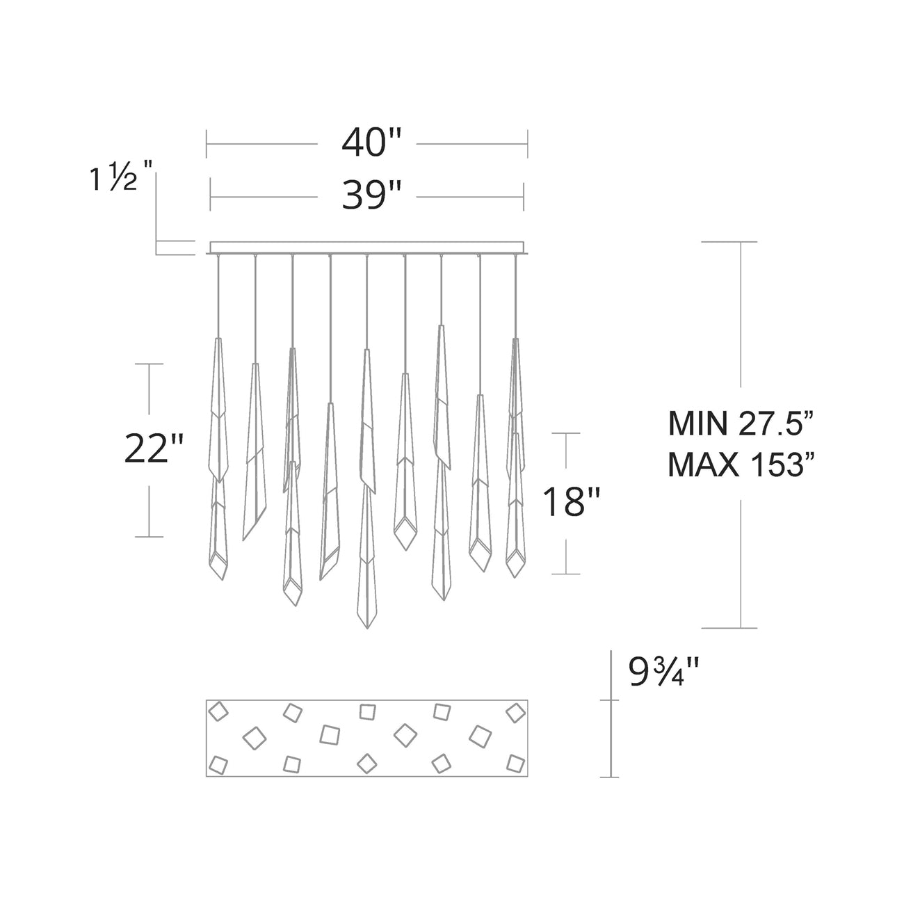 Solitude Linear LED Multi Pendant Light Luxury Crystal Fixture