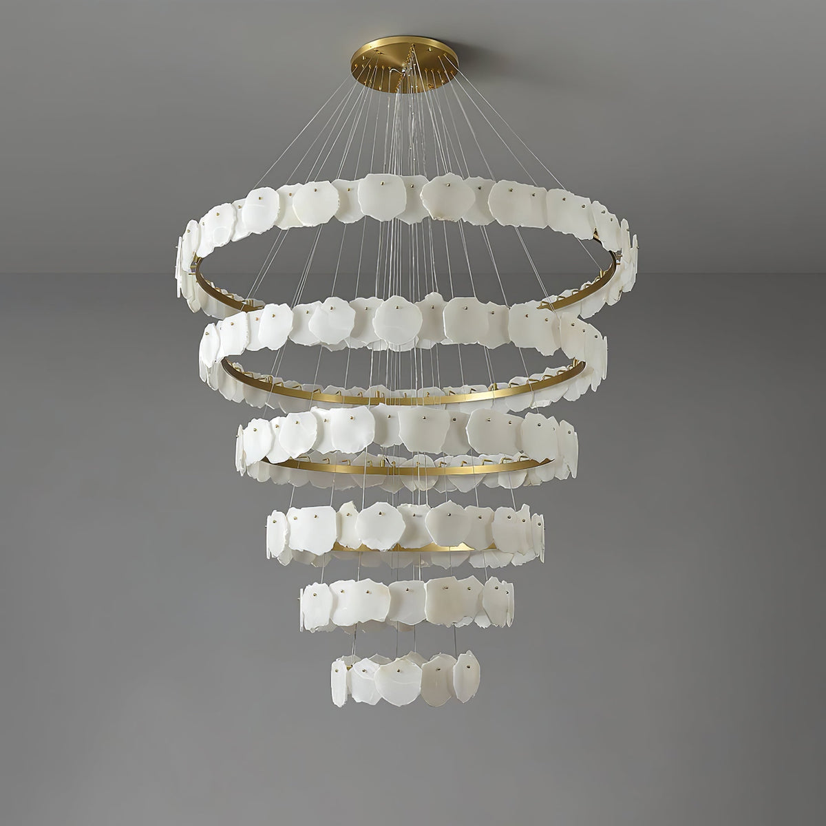 Ecliptica Spiral Alabaster Chandelier – Gold & White 4‑6 Layer Luxury Ceiling Light