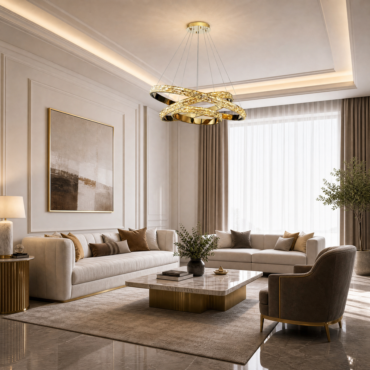Vega Triple Ring Crystal Chandelier