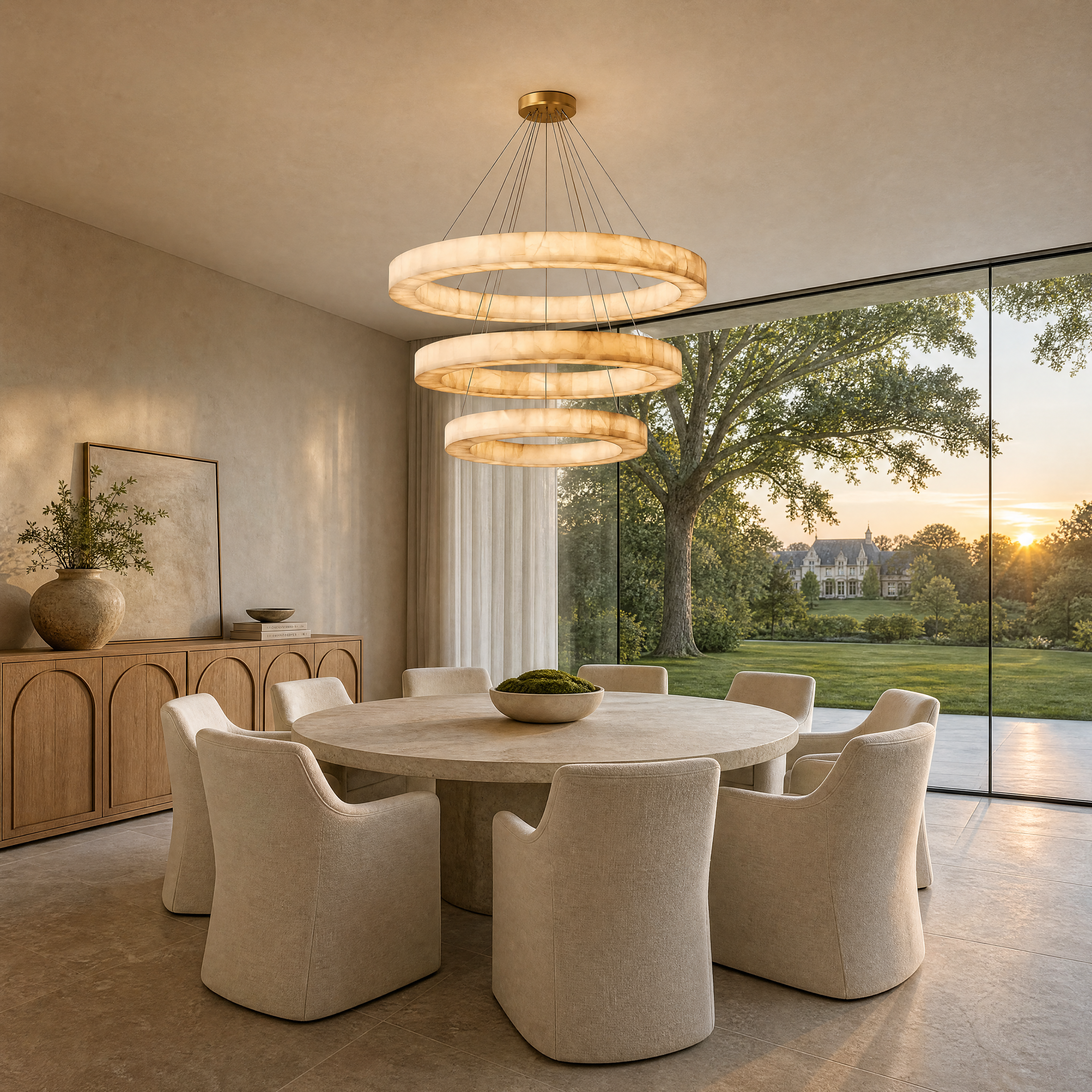 3-TIER ROUND ALABASTER CHANDELIER 39" 47" 59"D