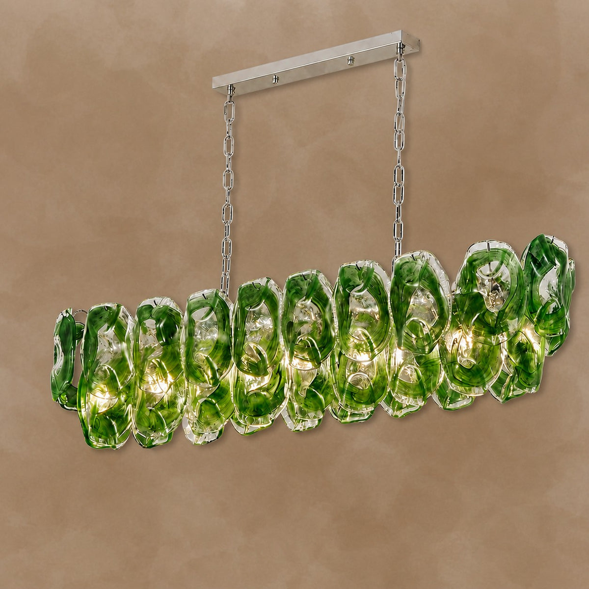 Verdalia Sculptural Green Glass Linear Chandelier 39.4" 47.2"
